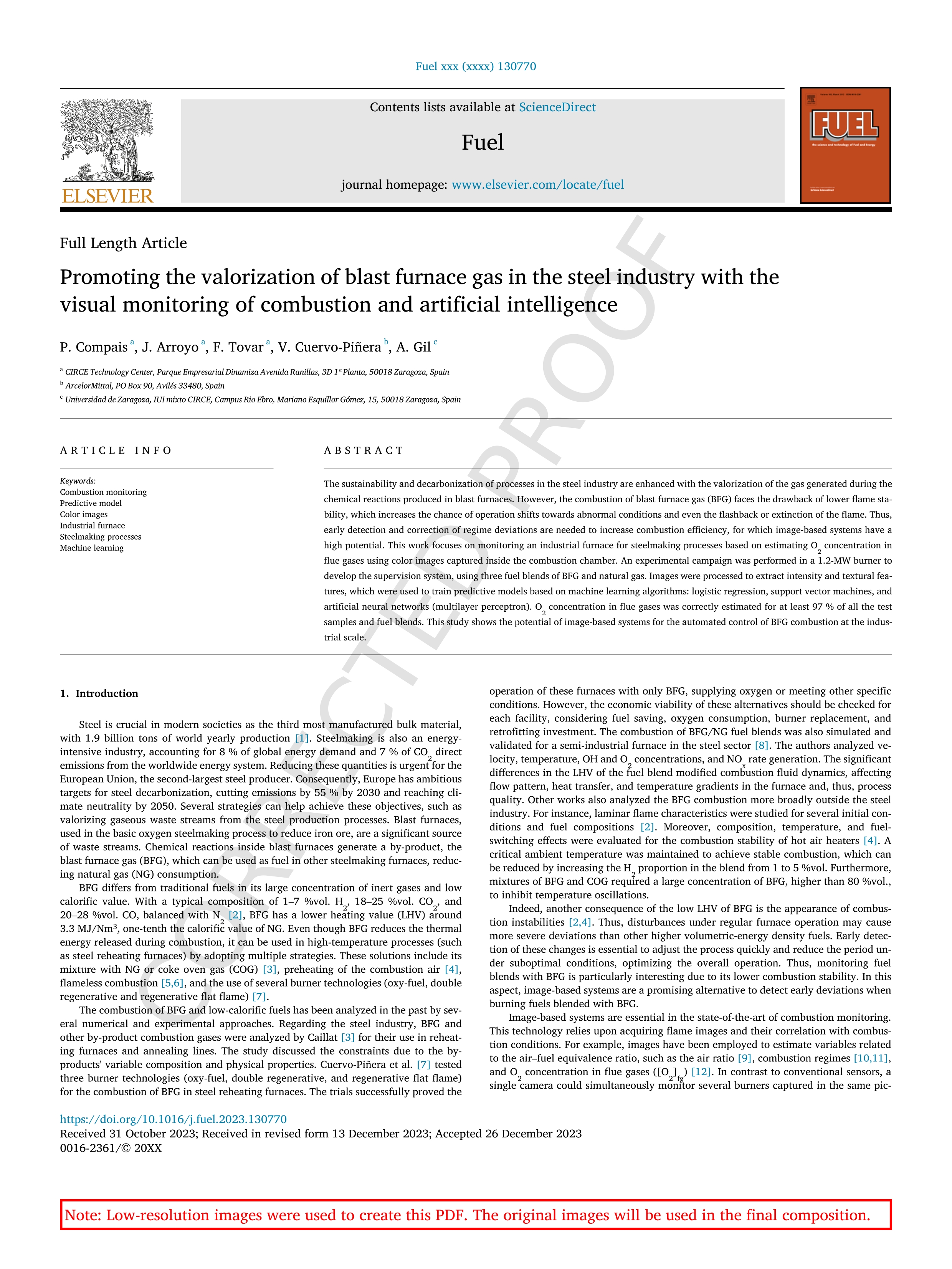 Promoting the valorization of blast furnace gas in the steel industry with the visual monitoring of combustion and artificial intelligence