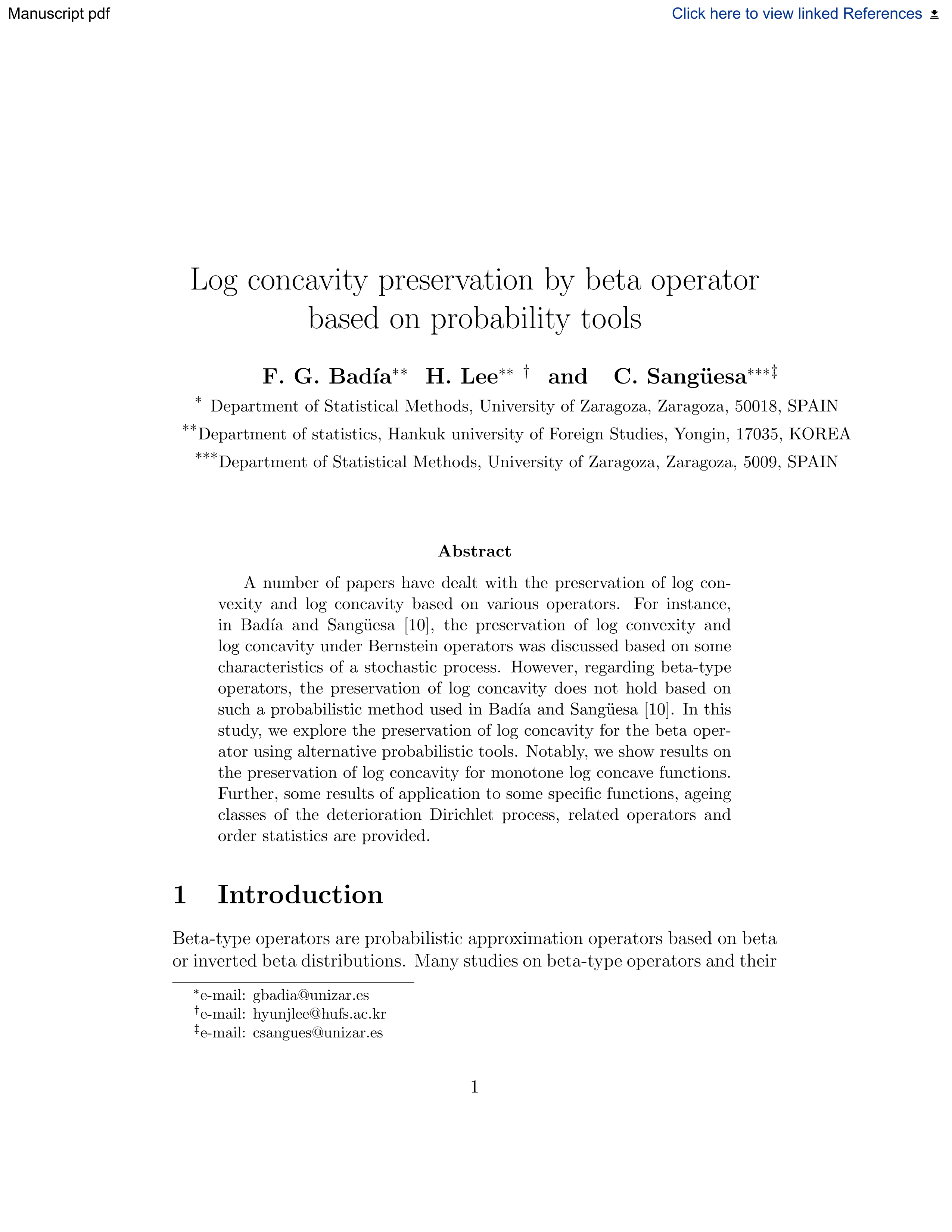 Log concavity preservation by beta operator based on probability tools