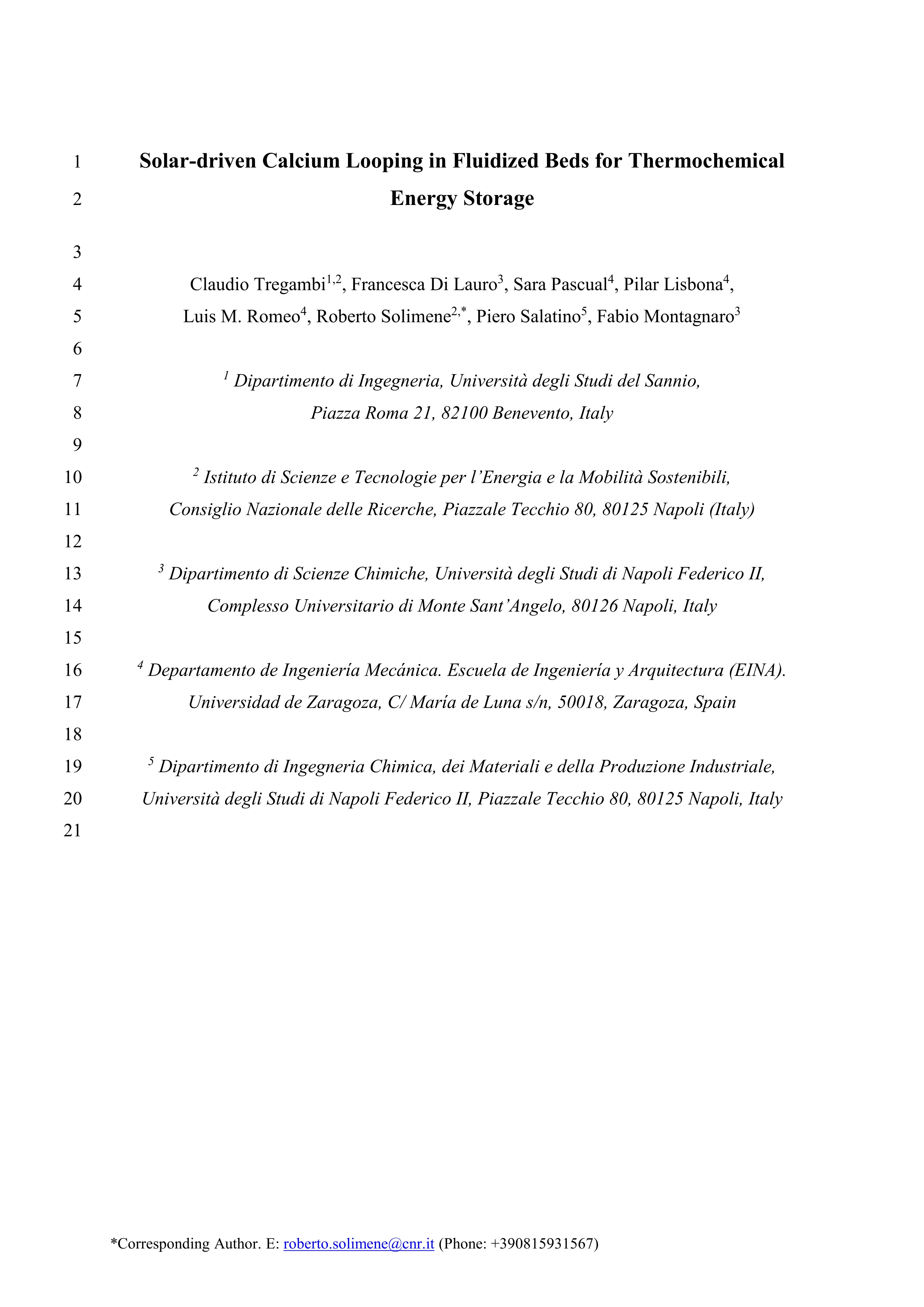 Solar-driven calcium looping in fluidized beds for thermochemical energy storage