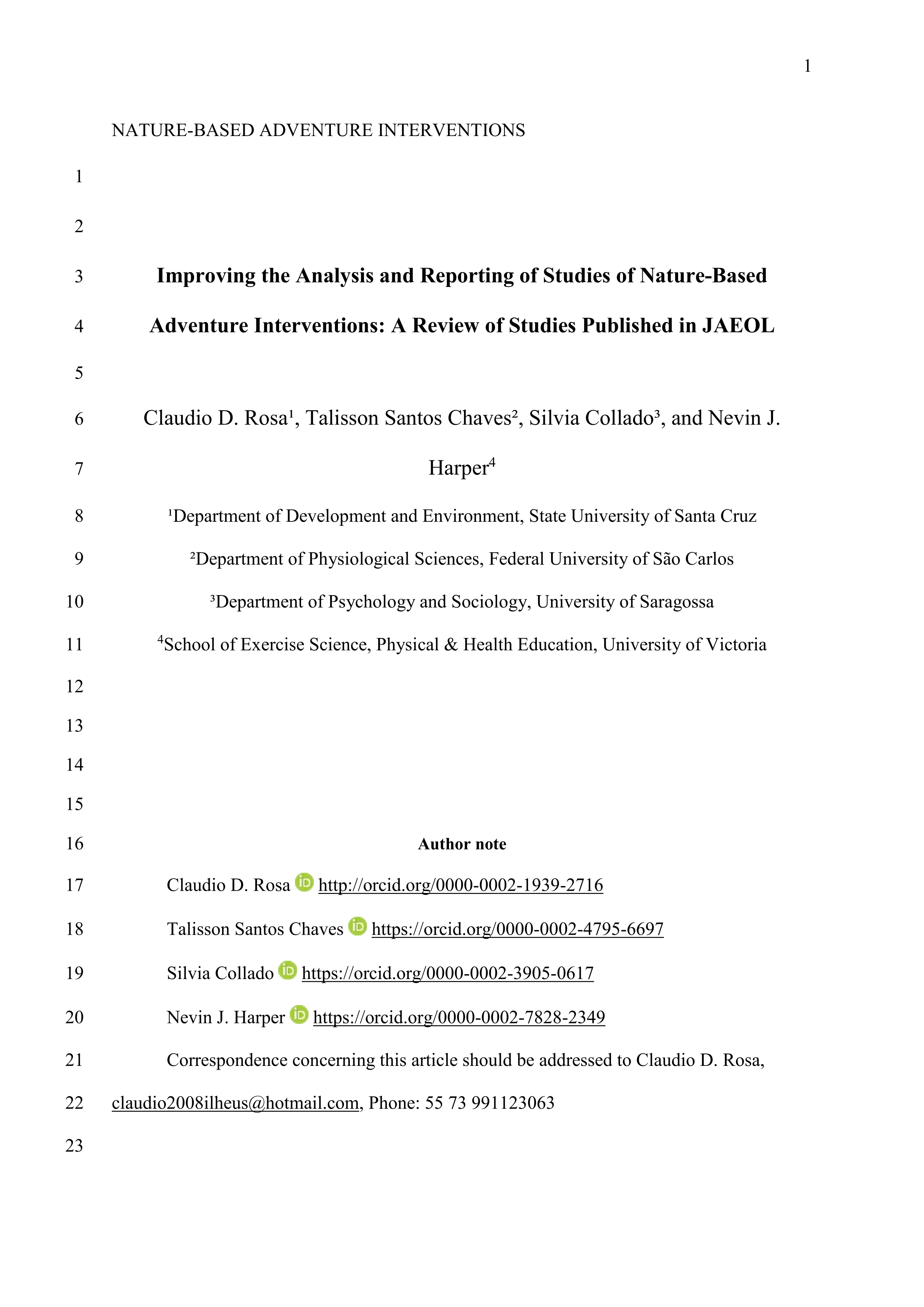 Improving the analysis and reporting of studies of nature-based adventure interventions: a review of studies published in JAEOL