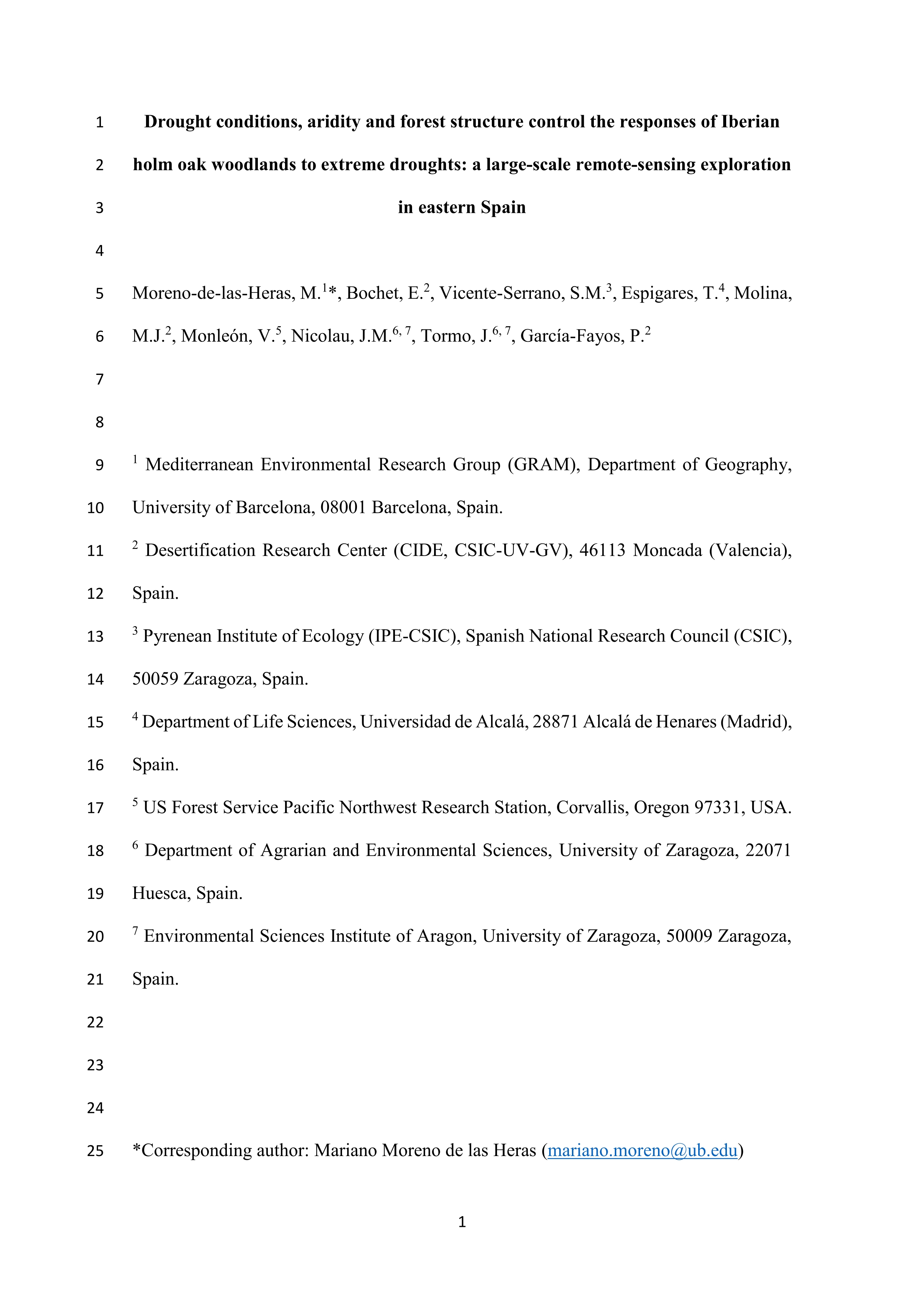 Drought conditions, aridity and forest structure control the responses of Iberian holm oak woodlands to extreme droughts: A large-scale remote-sensing exploration in eastern Spain