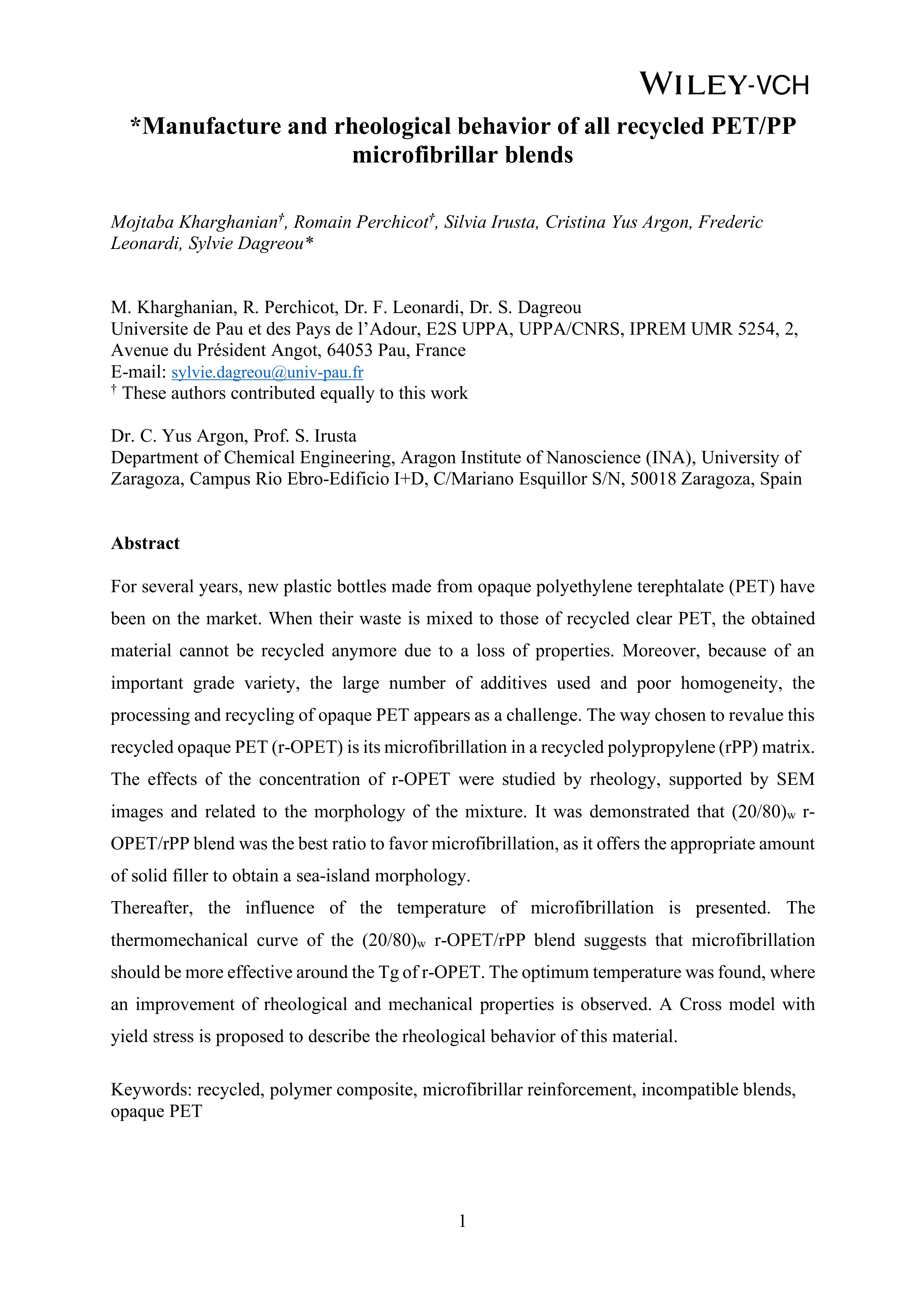 Manufacture and rheological behavior of all recycled PET/PP microfibrillar blends