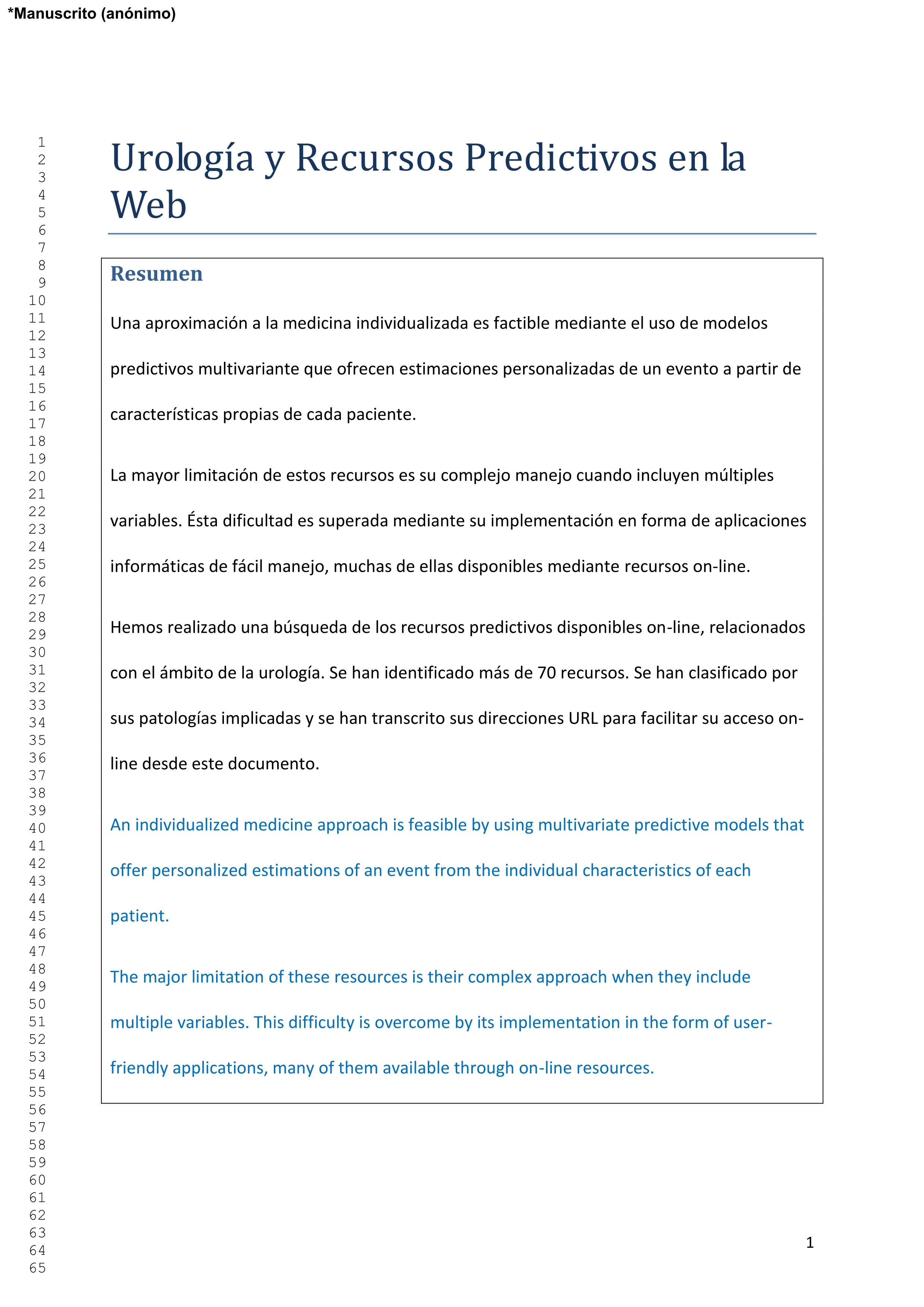 Urology and Web predictive resources