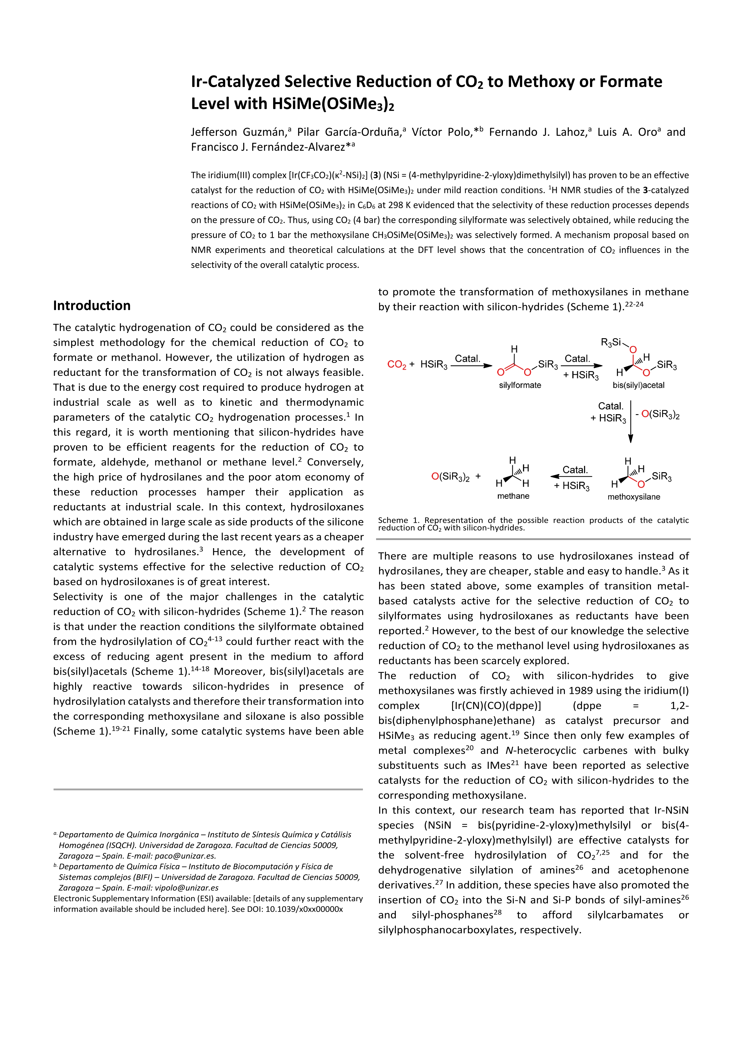 Ir-catalyzed selective reduction of CO2 to the methoxy or formate level with HSiMe(OSiMe3)2