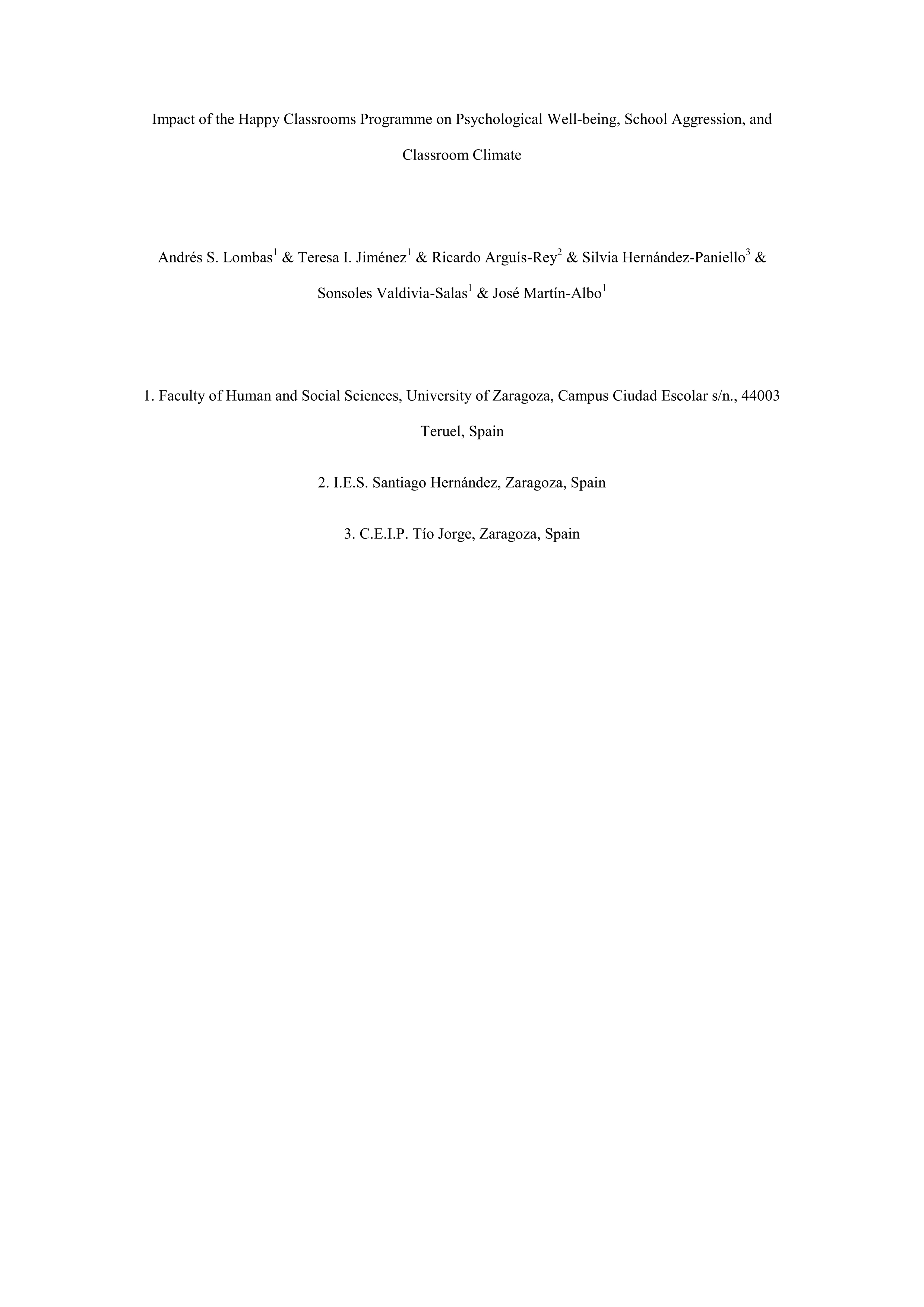 Impact of the happy classrooms programme on psychological well-being, school aggression, and classroom climate