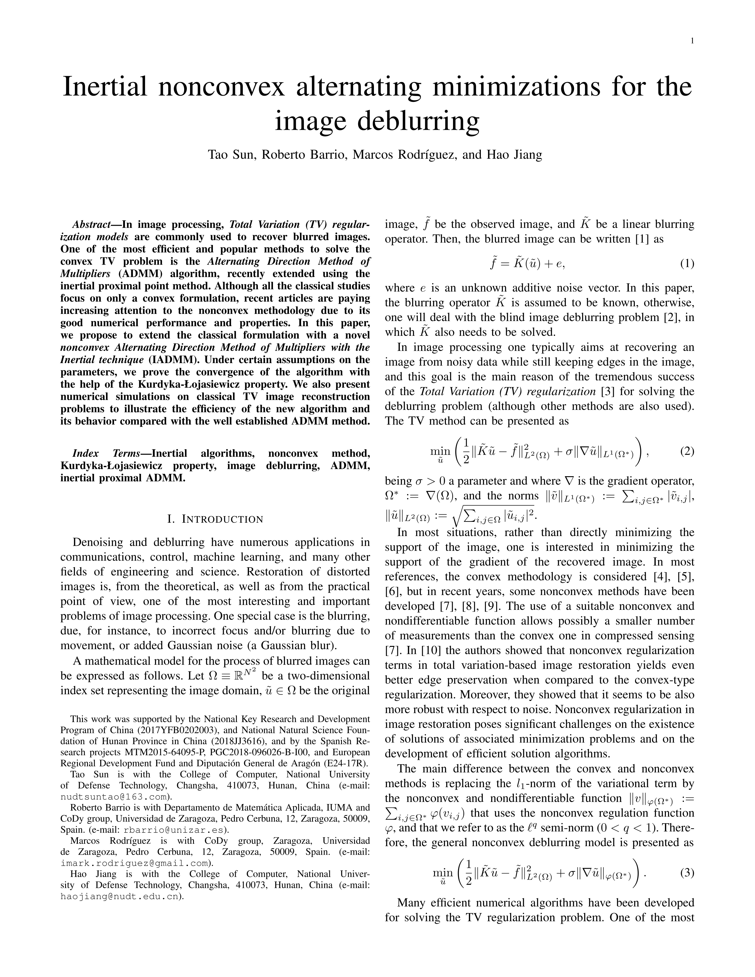 Inertial Nonconvex Alternating Minimizations for the Image Deblurring