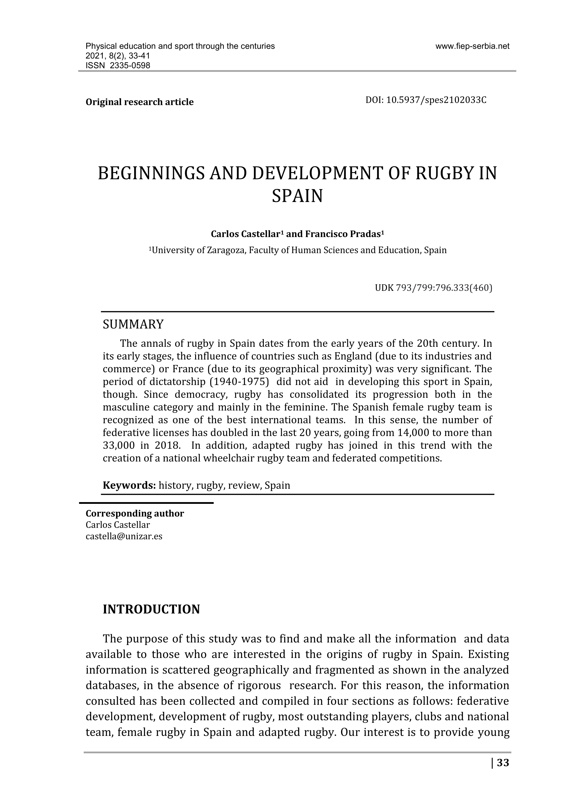 Beginnings and development of rugby in spain