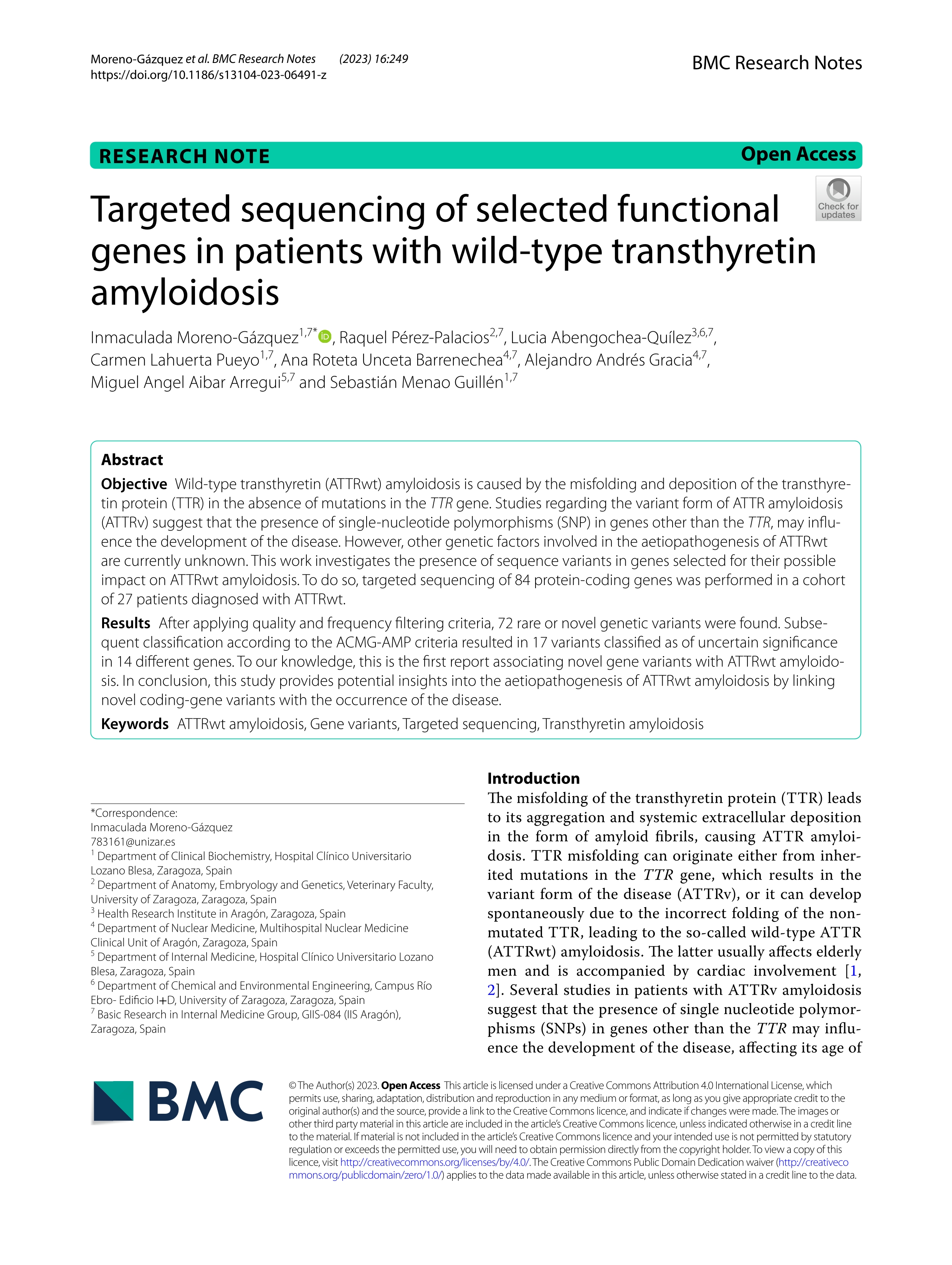 Targeted sequencing of selected functional genes in patients with wild-type transthyretin amyloidosis