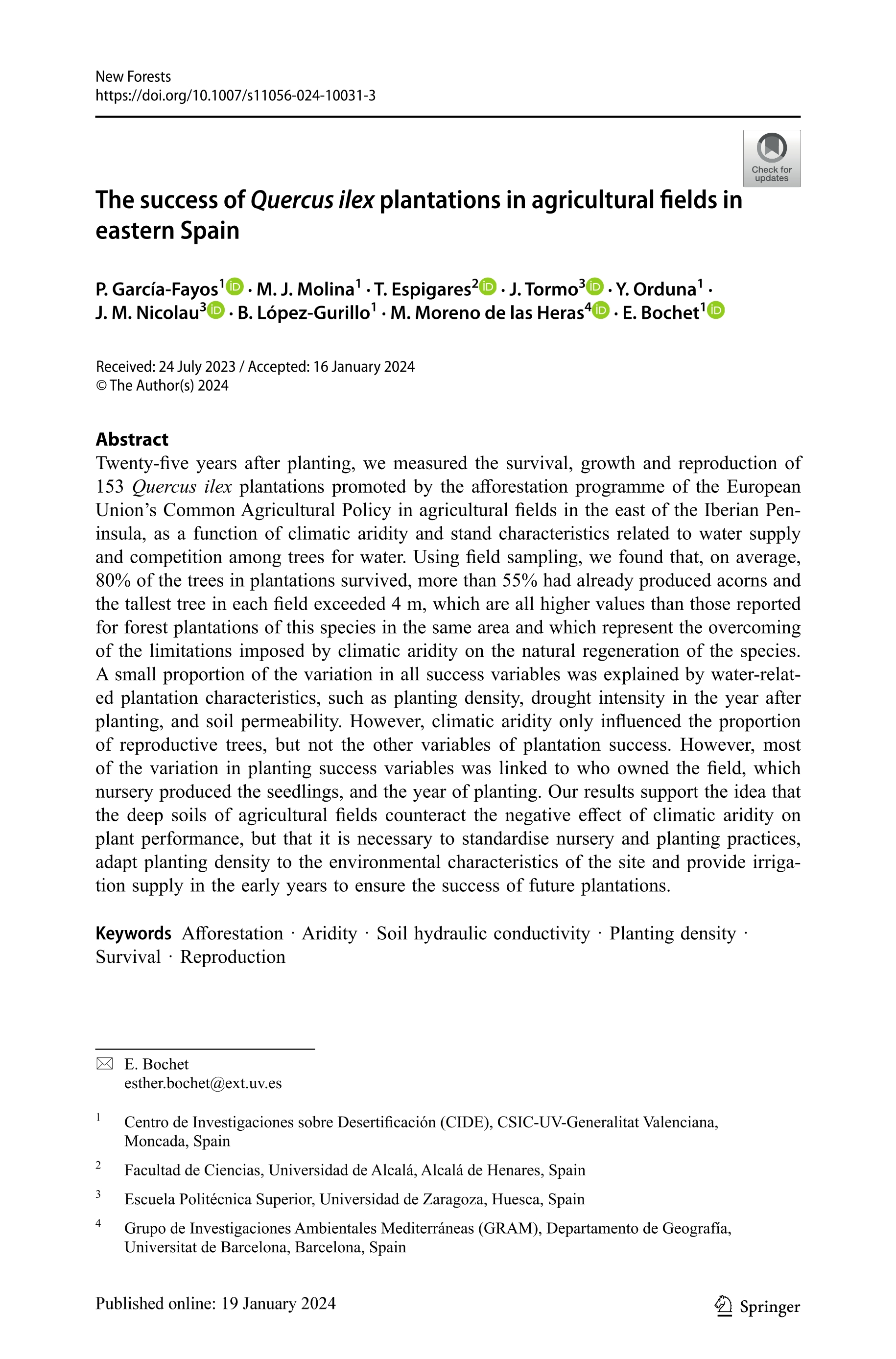The success of Quercus ilex plantations in agricultural fields in eastern Spain