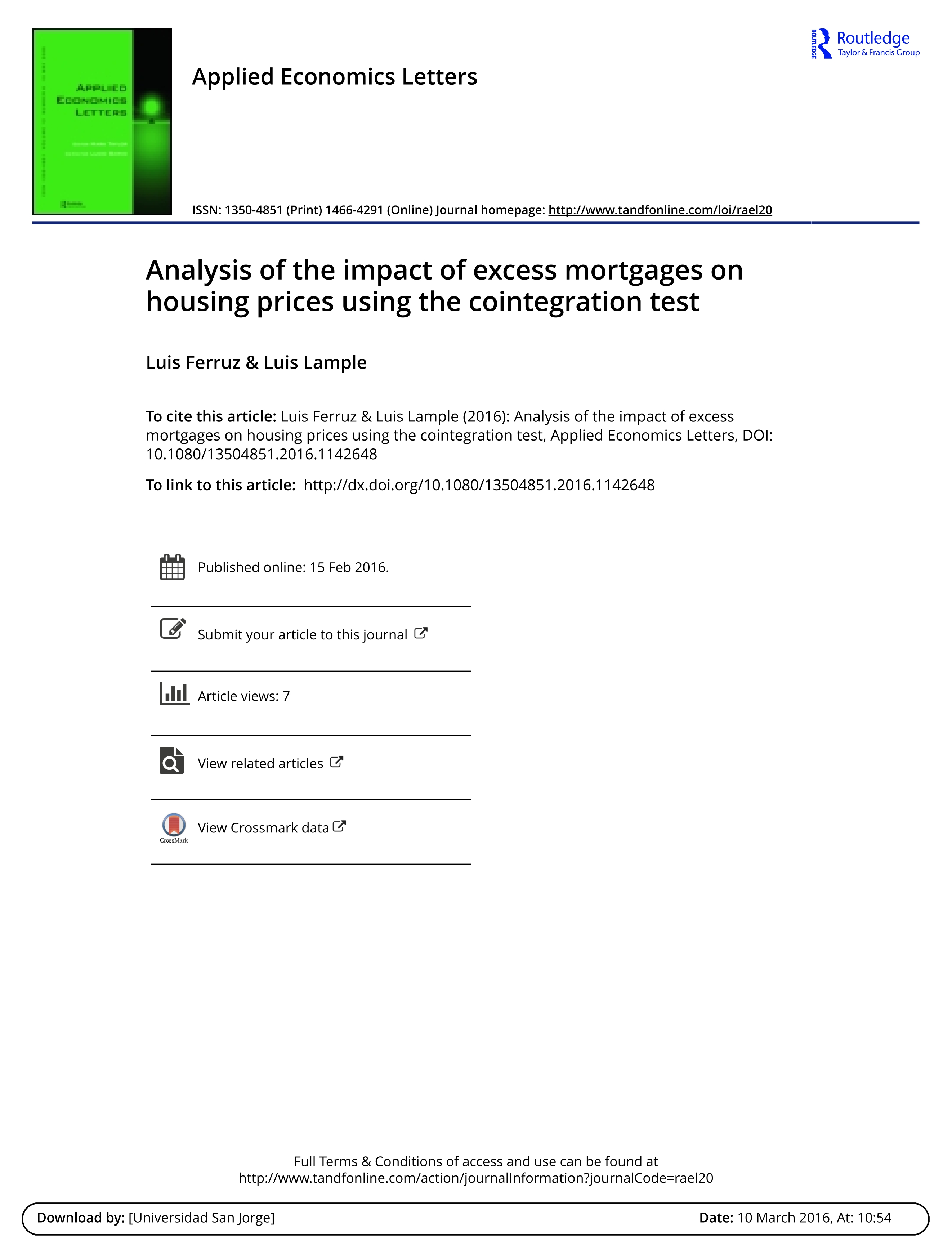 Analysis of the impact of excess mortgages on housing prices using the cointegration test
