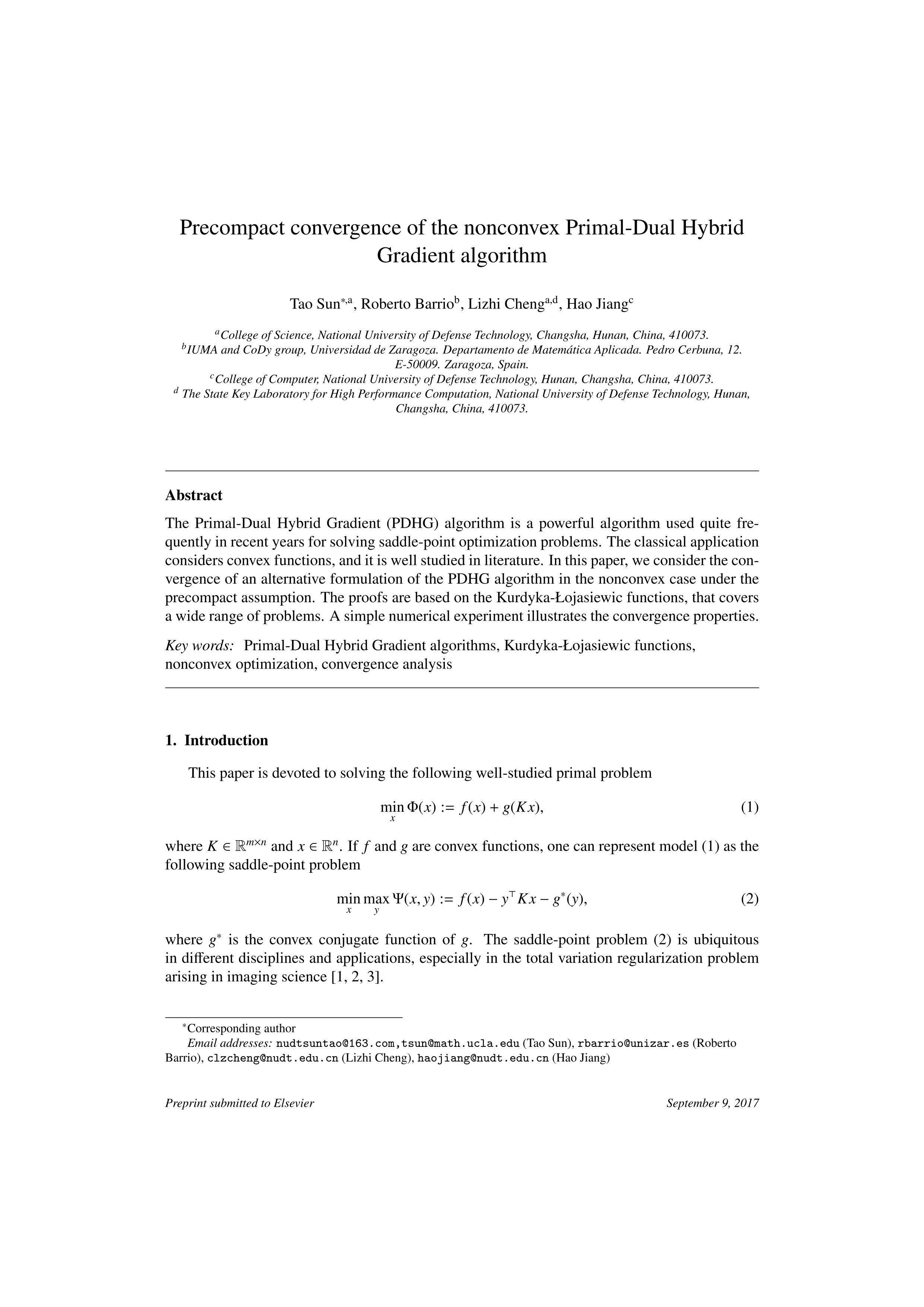 Precompact convergence of the nonconvex Primal–Dual Hybrid Gradient algorithm