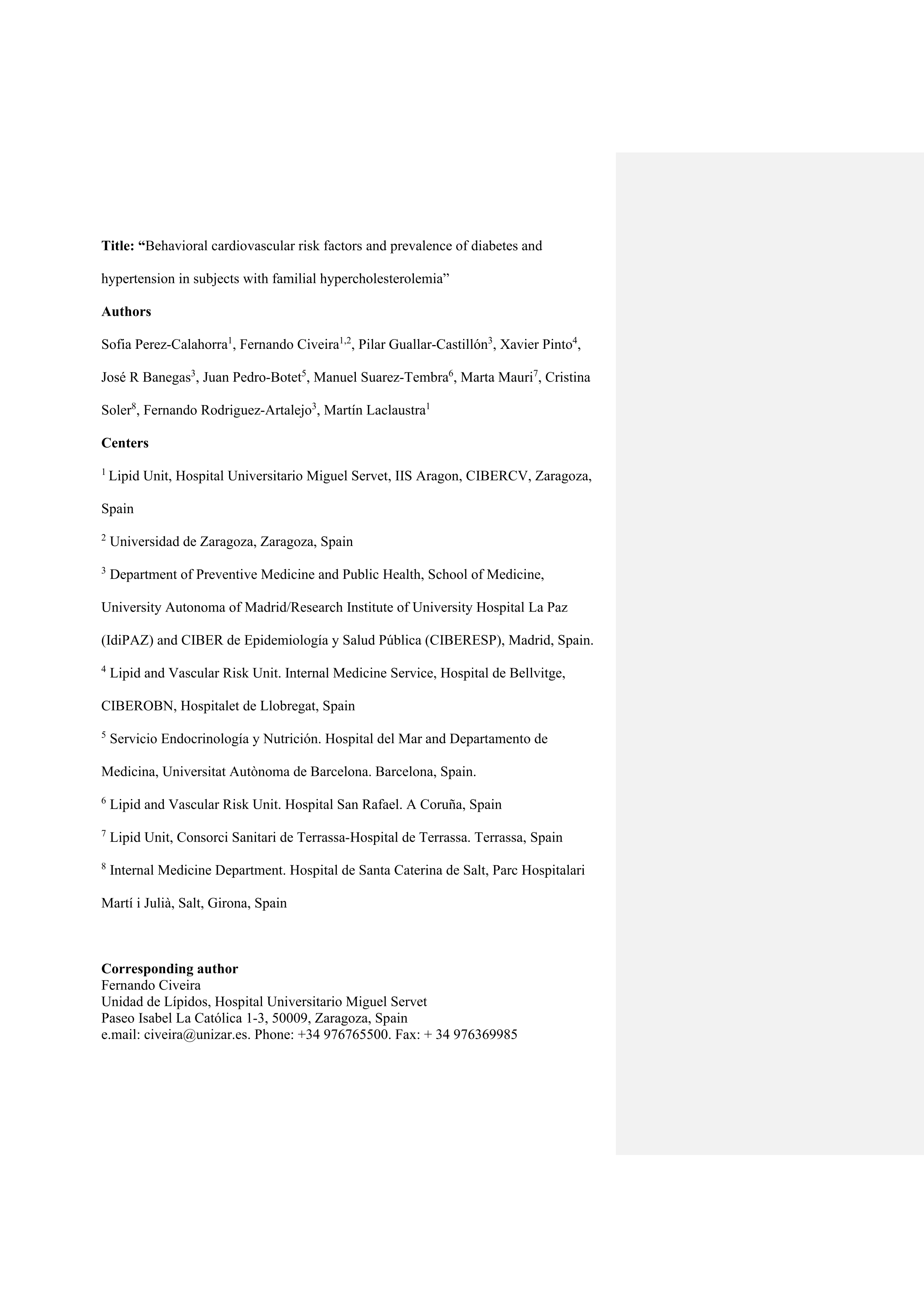 Behavioural cardiovascular risk factors and prevalence of diabetes in subjects with familial hypercholesterolaemia