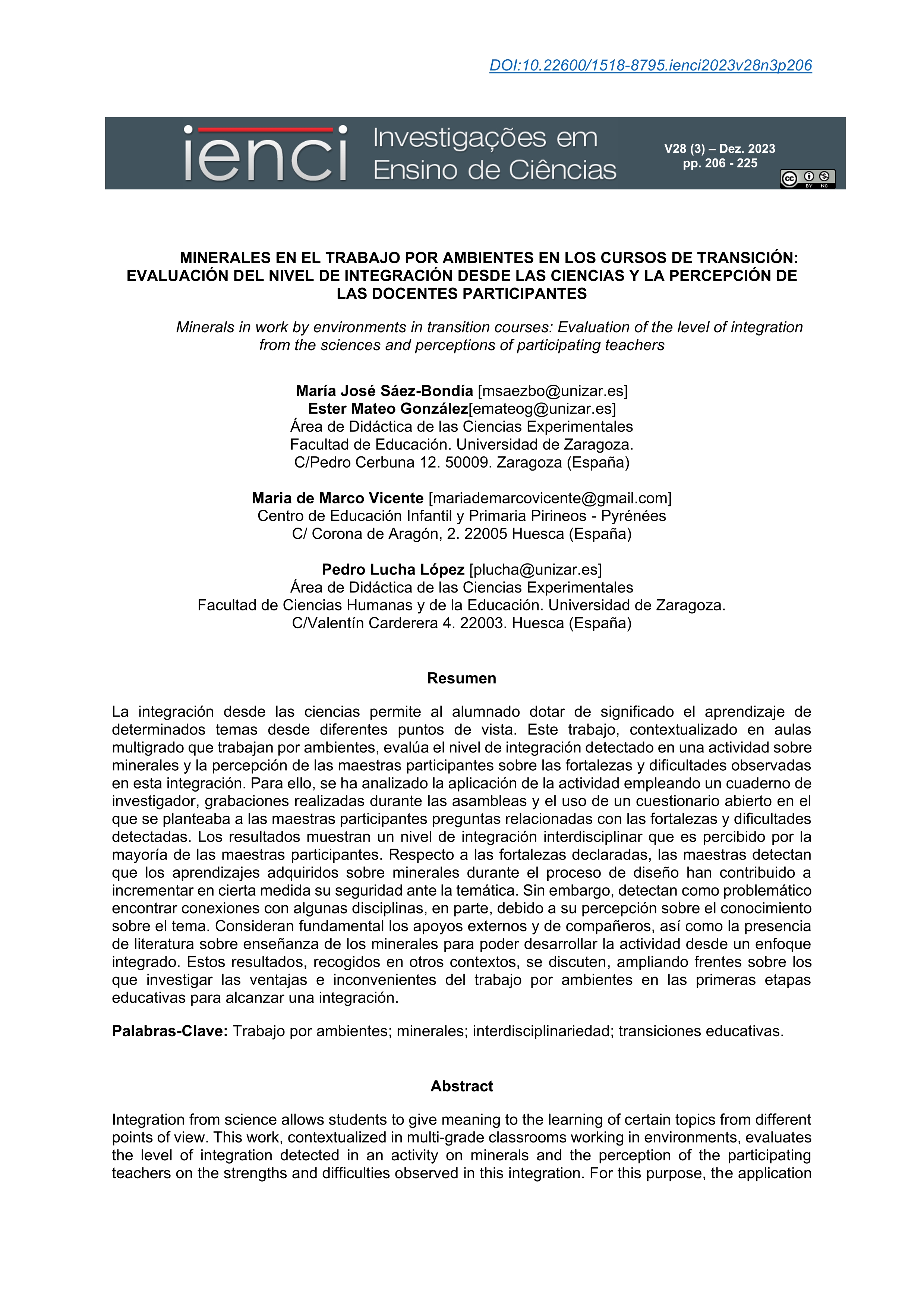 Minerales en el trabajo por ambientes en los cursos de transición: ¿es posible la integración desde las ciencias naturales?un estudio de caso en aulas multigrado