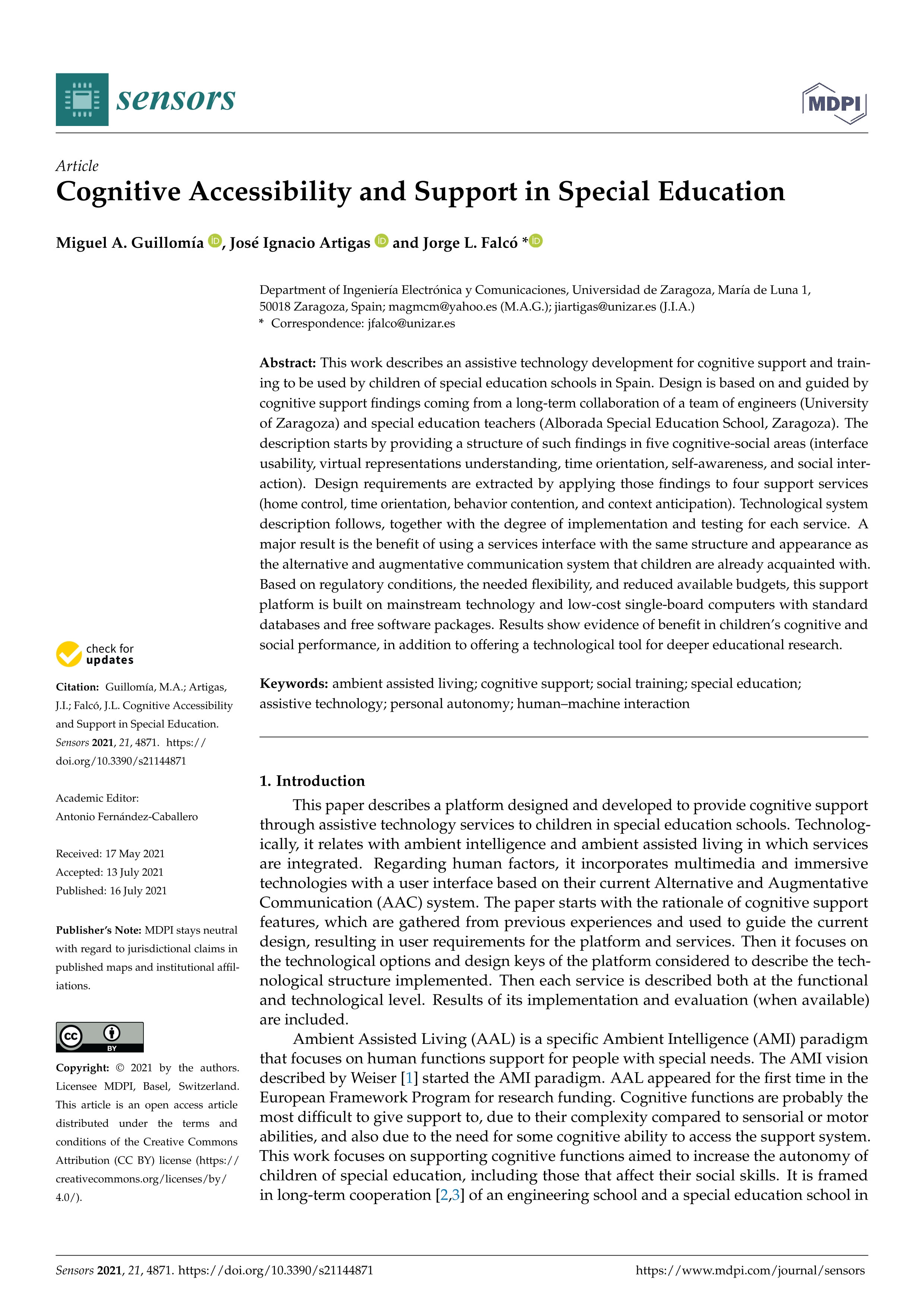 Cognitive accessibility and support in special education