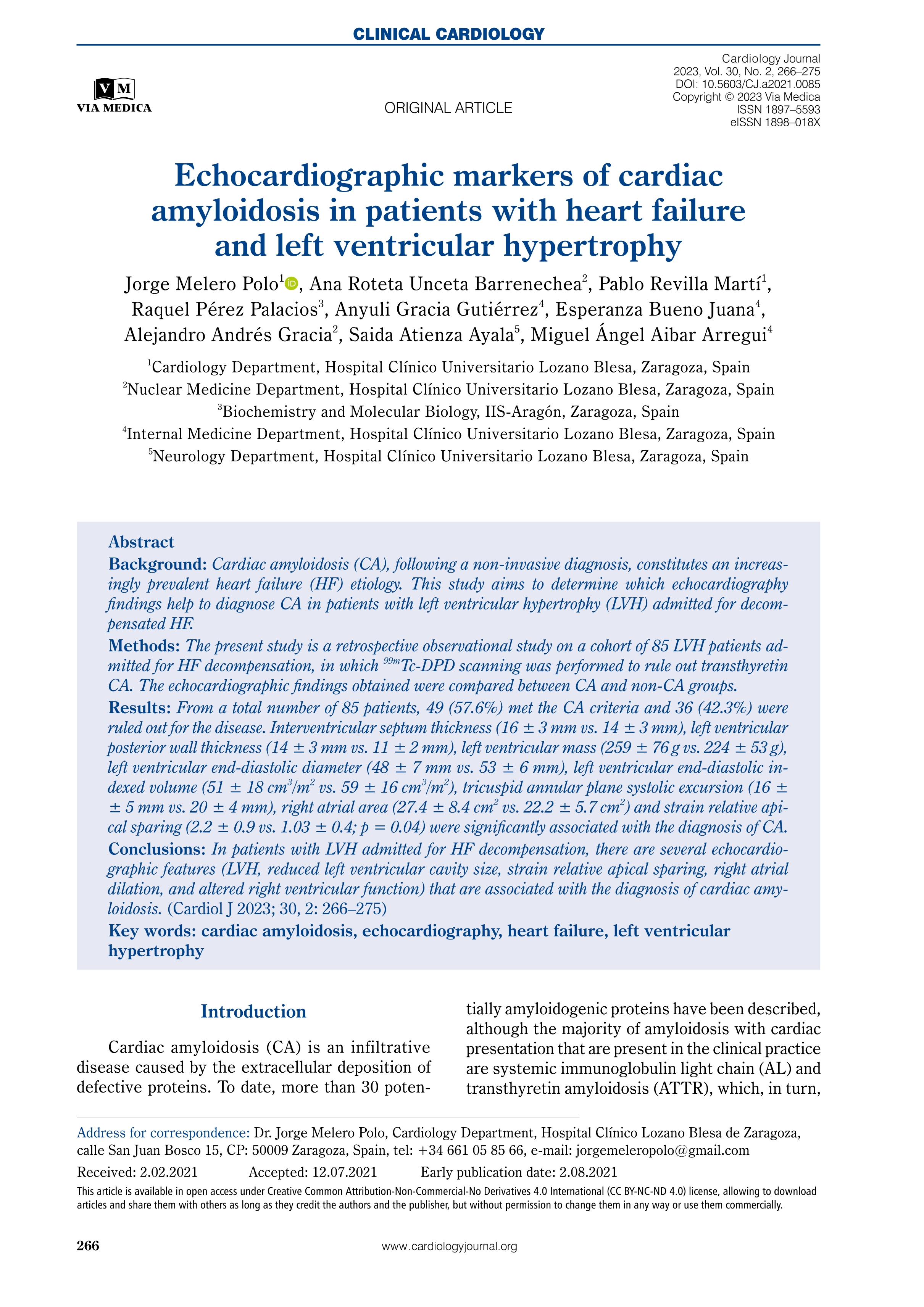 Echocardiographic markers of cardiac amyloidosis in patients with heart failure and left ventricular hypertrophy