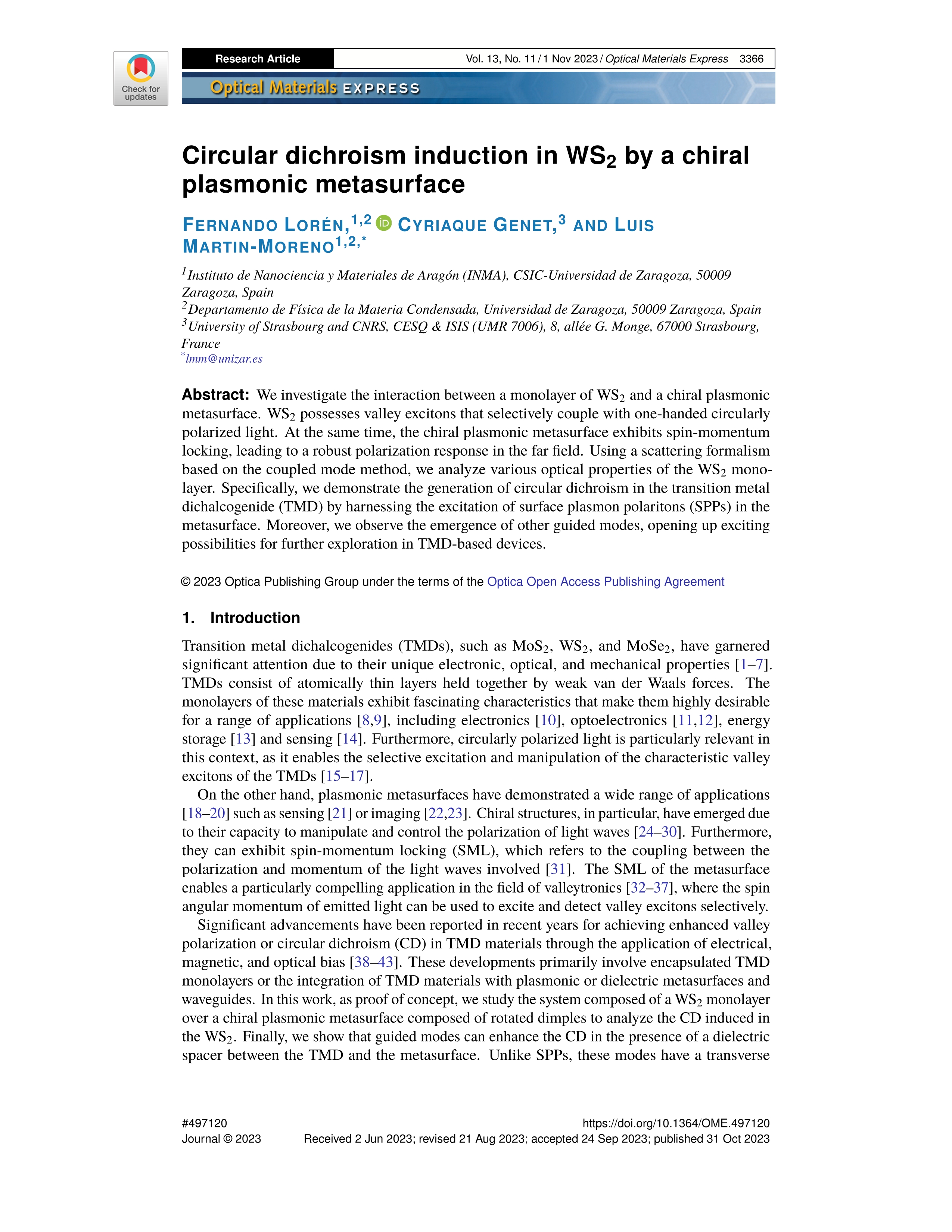 Circular dichroism induction in WS2 by a chiral plasmonic metasurface