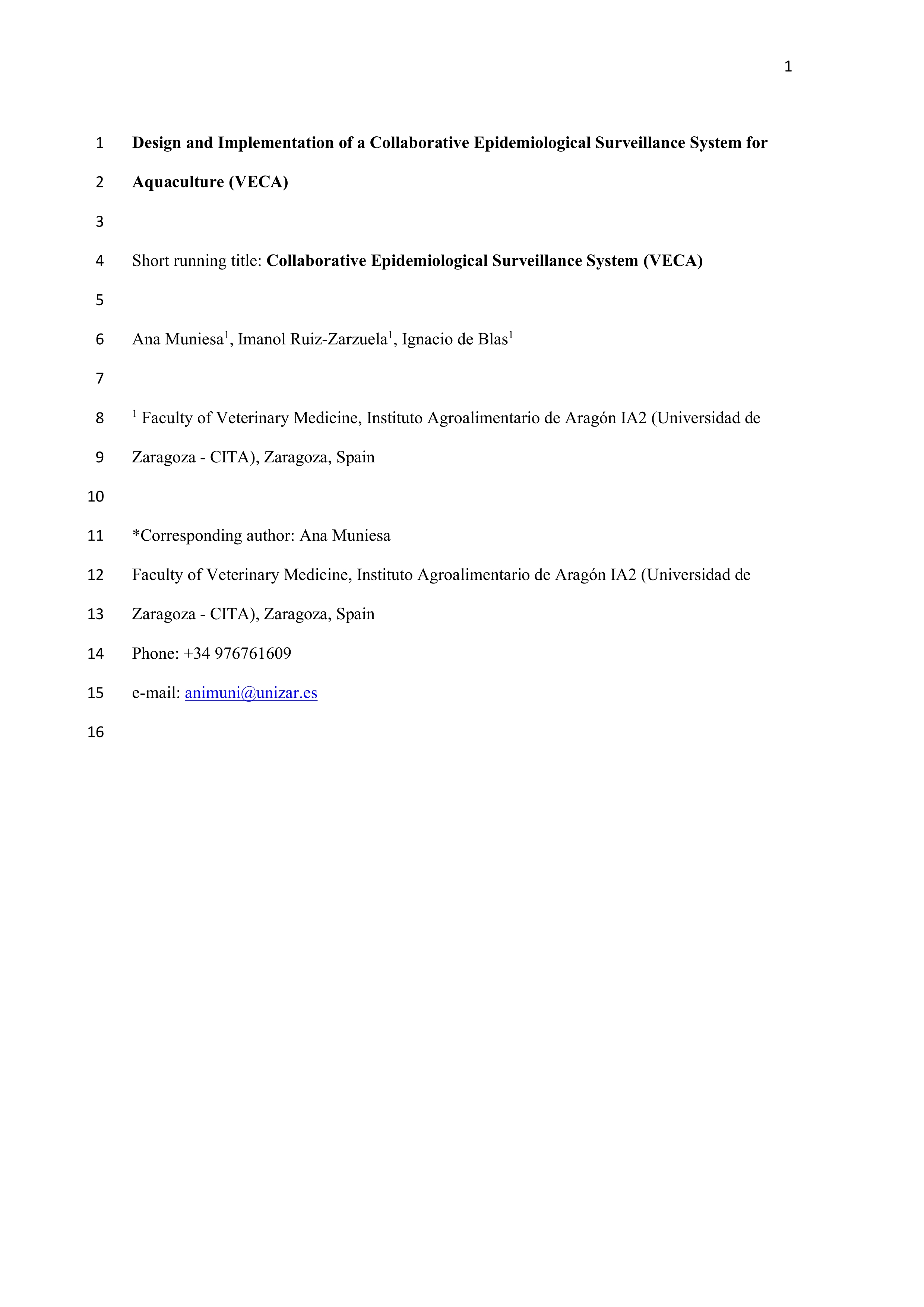 Design and implementation of a collaborative epidemiological surveillance system form aquaculture (VECA)