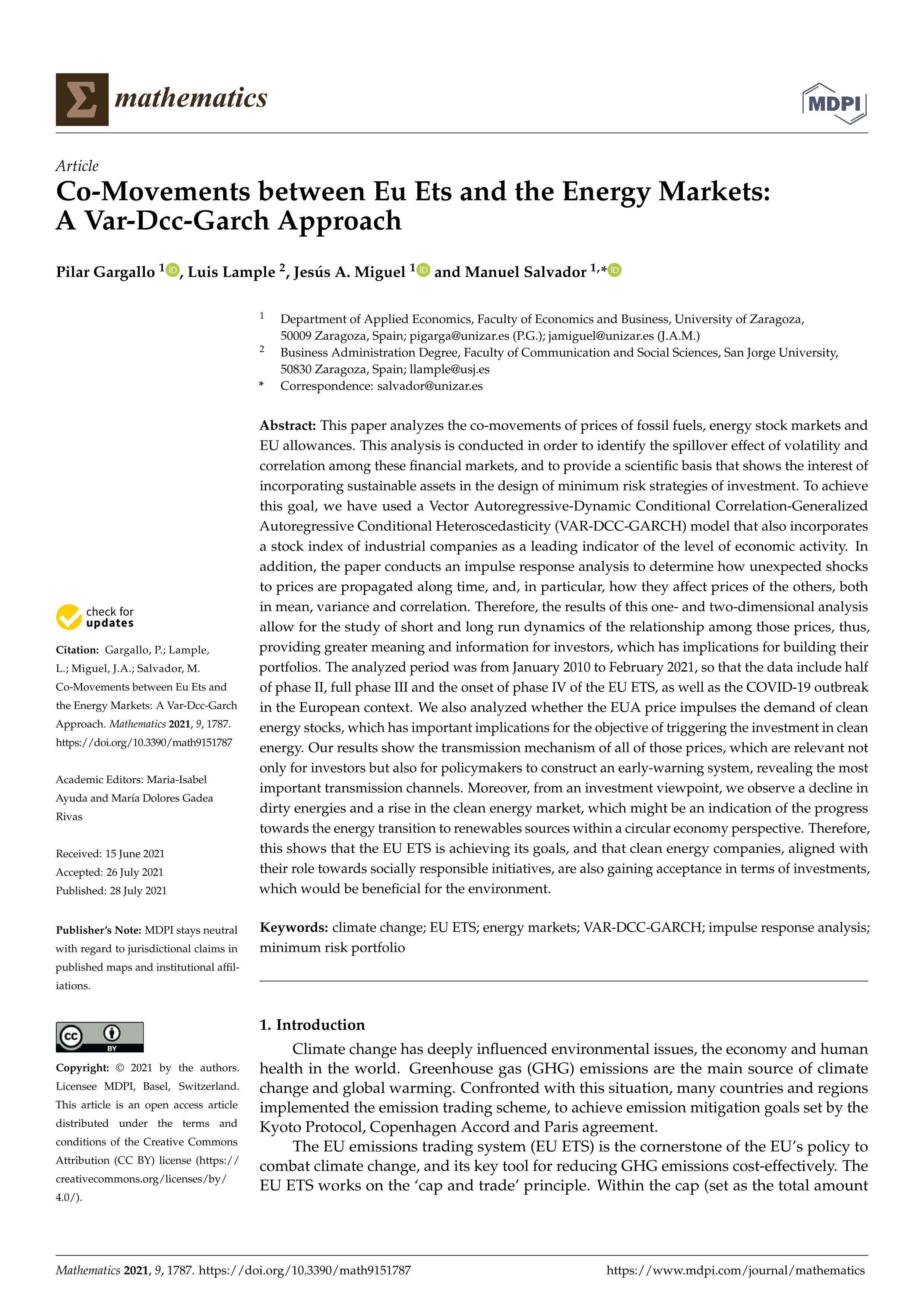 Co-movements between eu ets and the energy markets: A var-dcc-garch approach