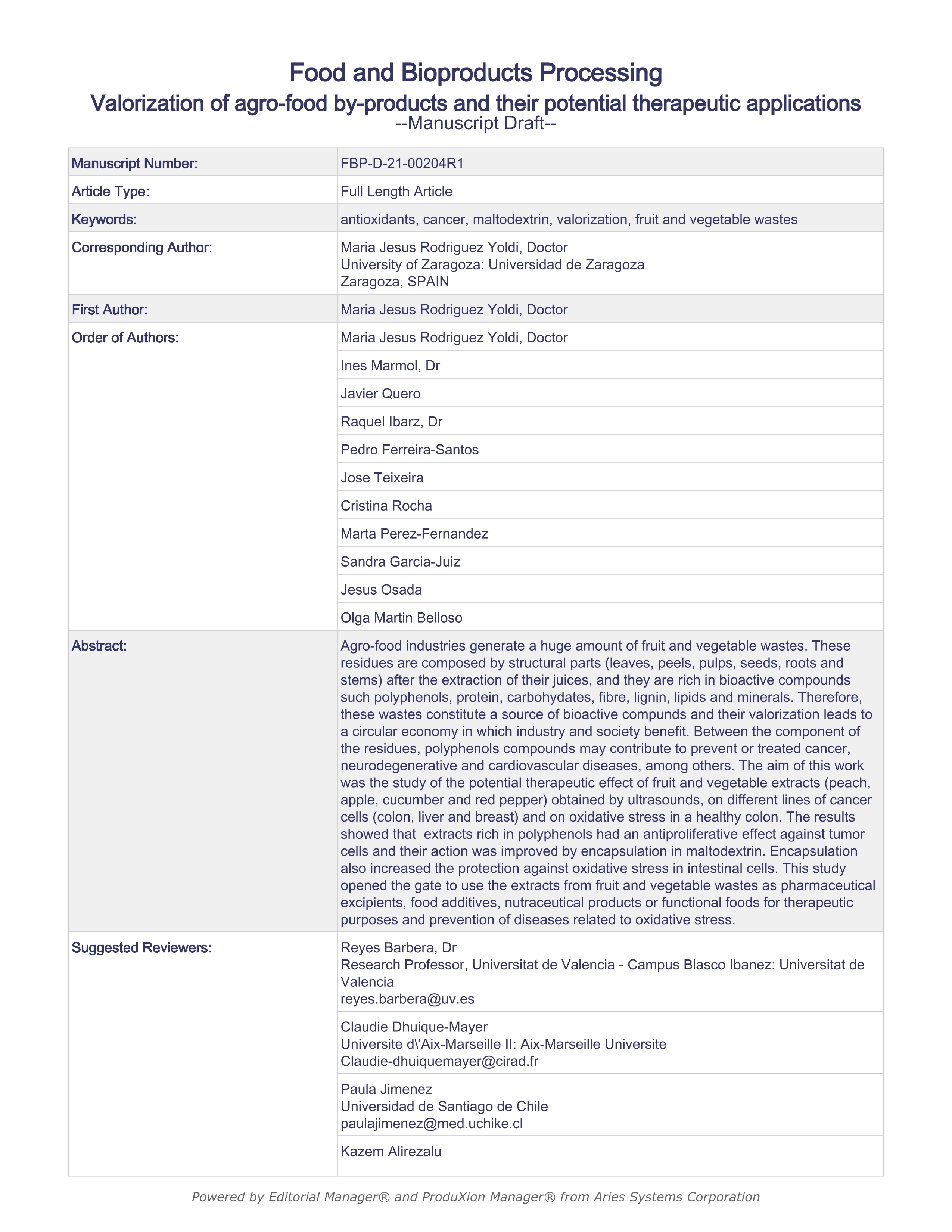 Valorization of agro-food by-products and their potential therapeutic applications