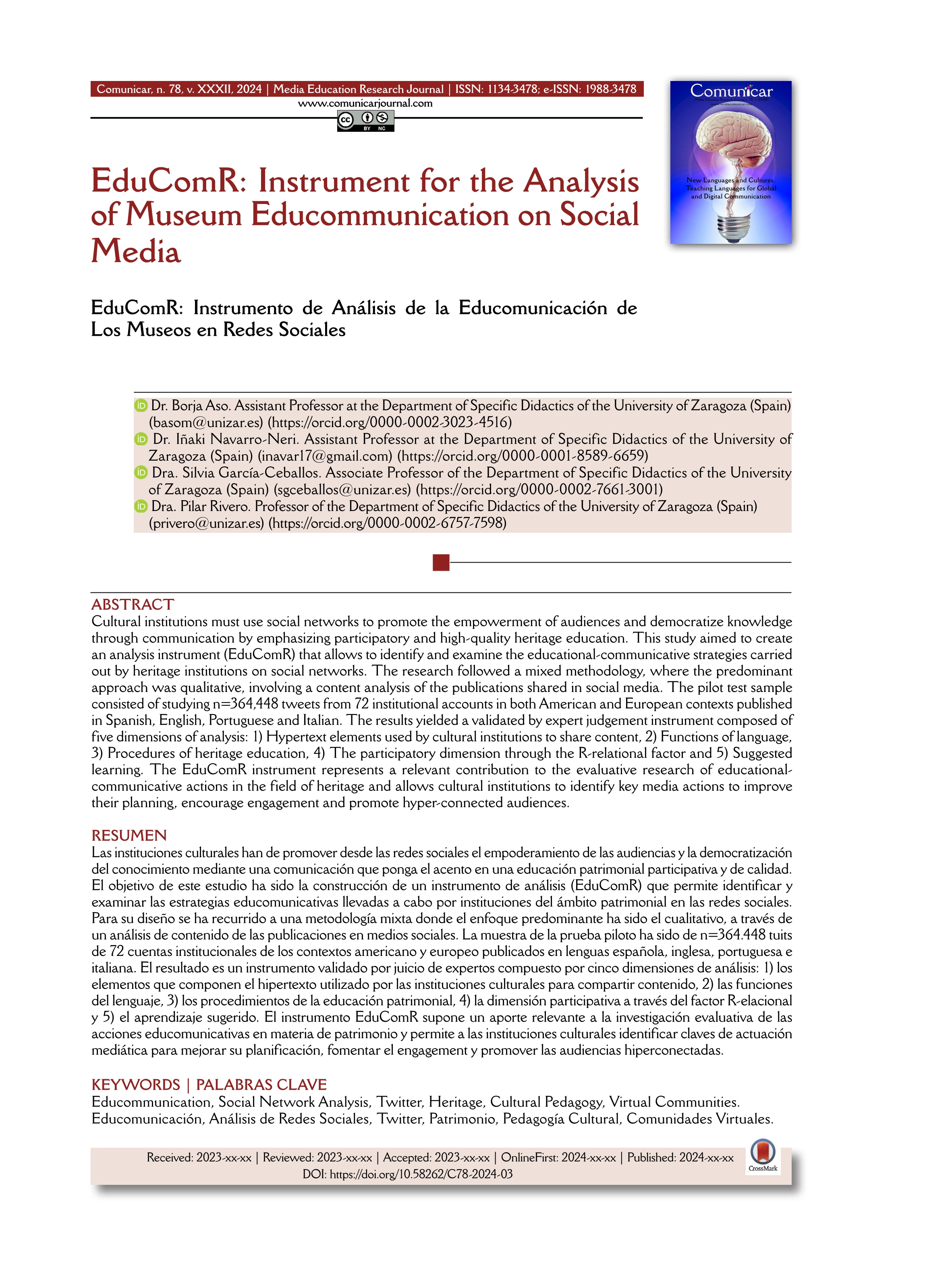 EduComR: Instrument for the Analysis of Museum Educommunication on Social Media