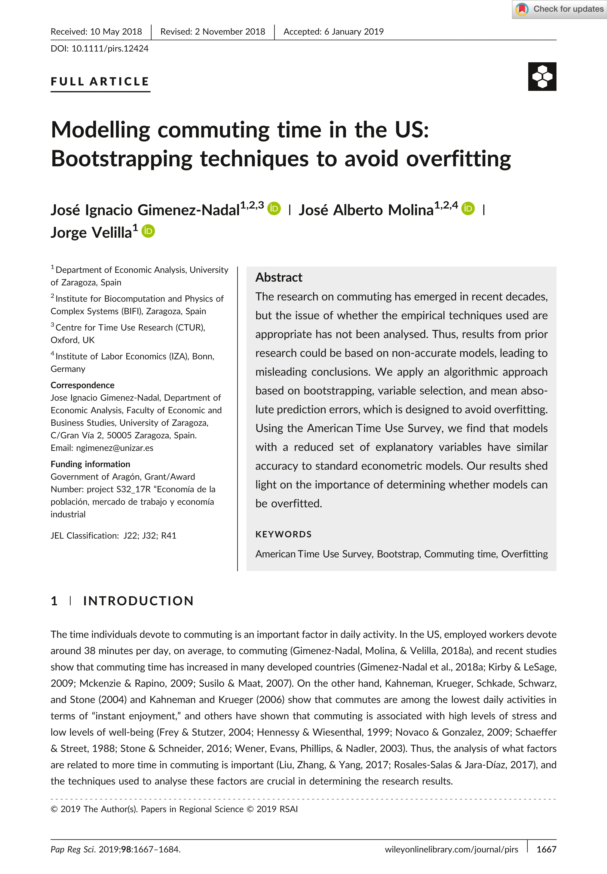 Modelling commuting time in the US: Bootstrapping techniques to avoid overfitting