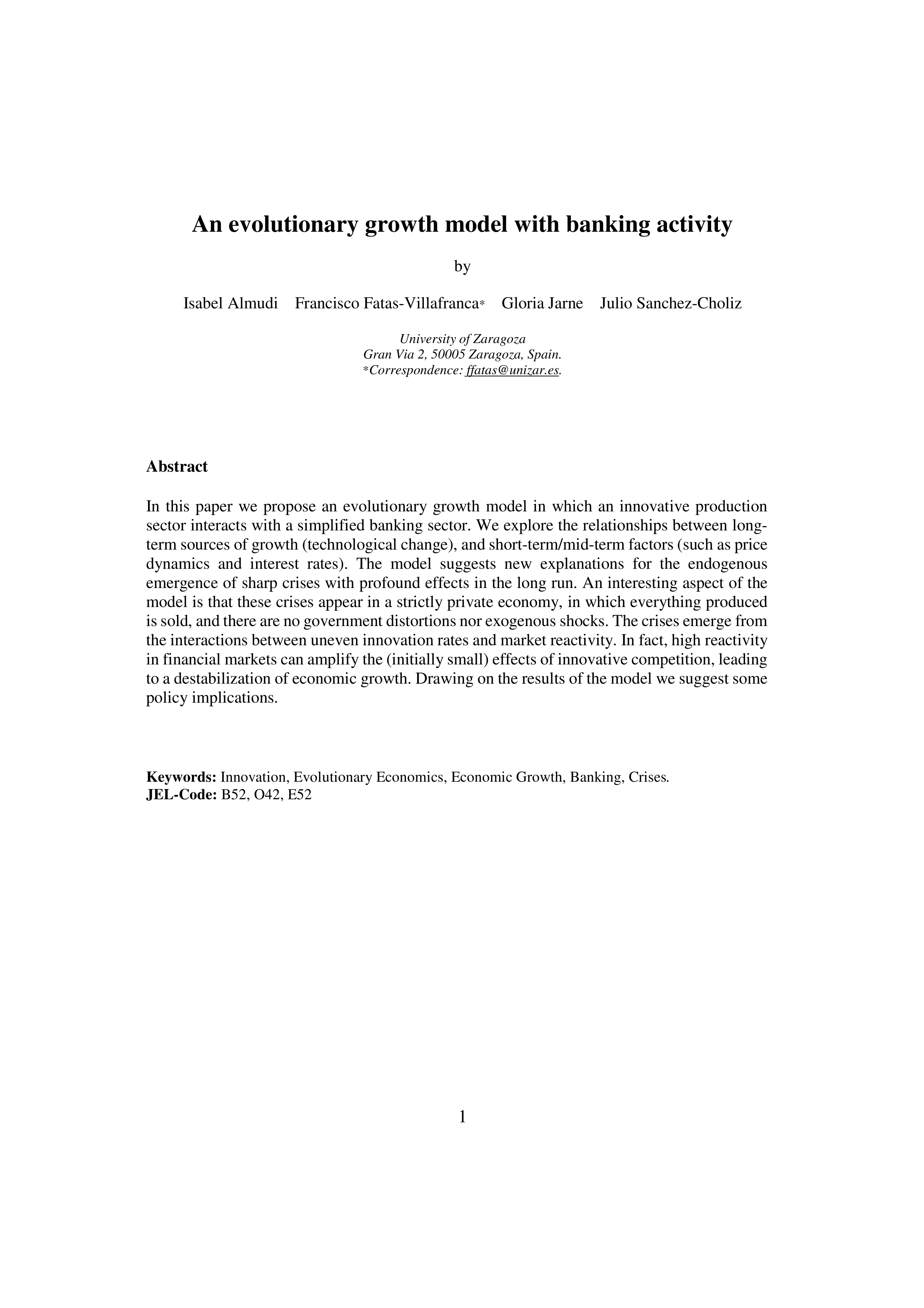 An evolutionary growth model with banking activity
