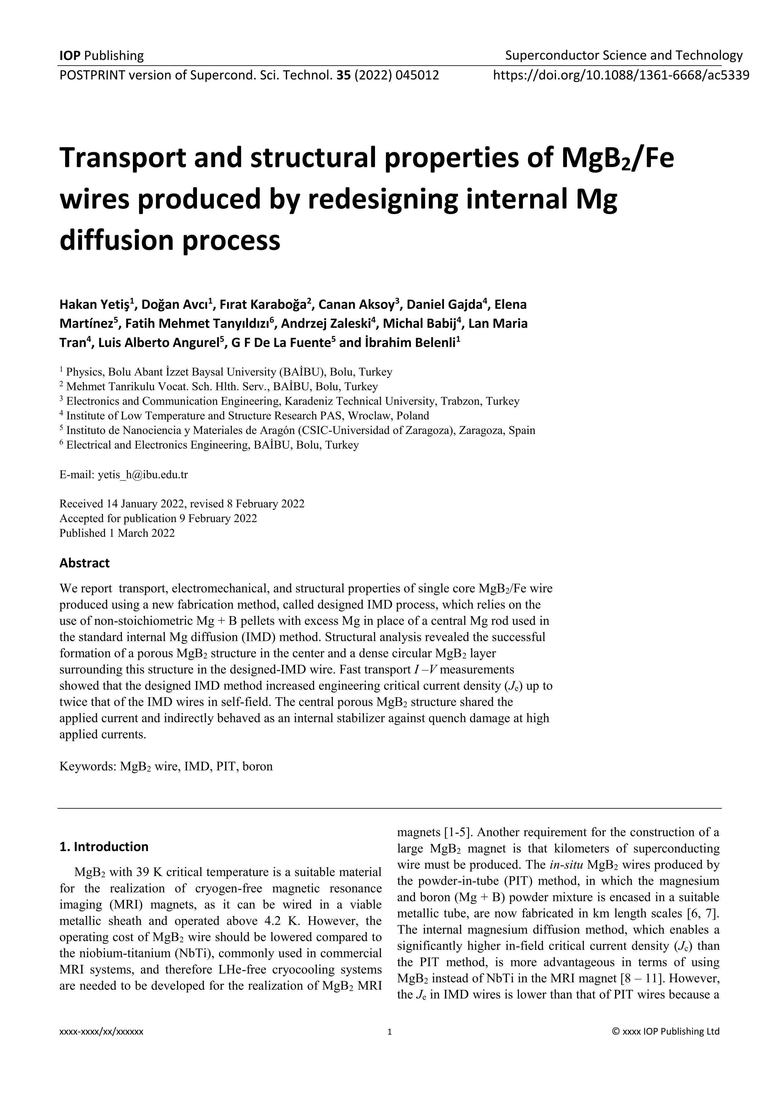 Transport and structural properties of MgB2/Fe wires produced by redesigning internal Mg diffusion process