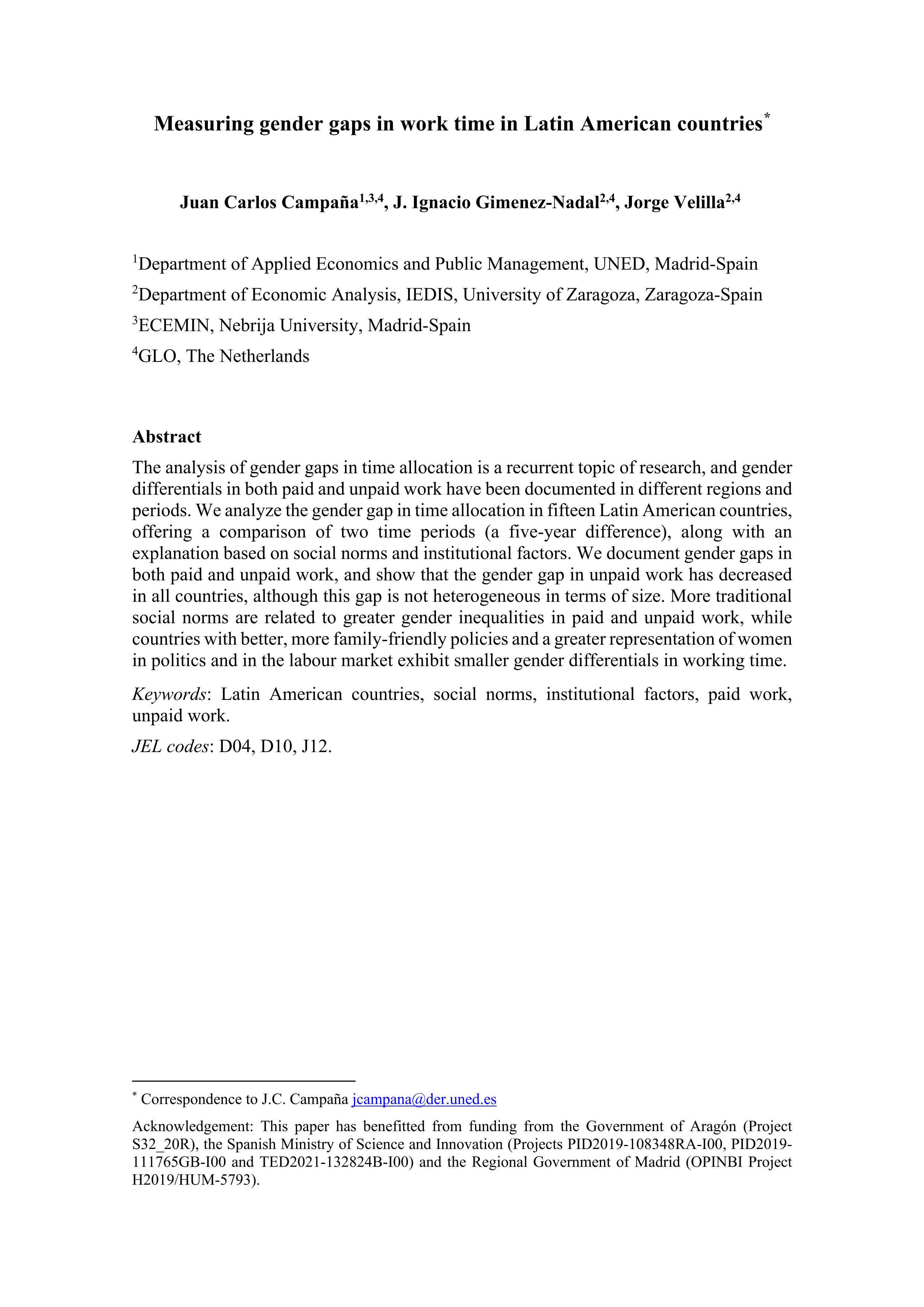 Measuring gender gaps in work time in Latin American countries