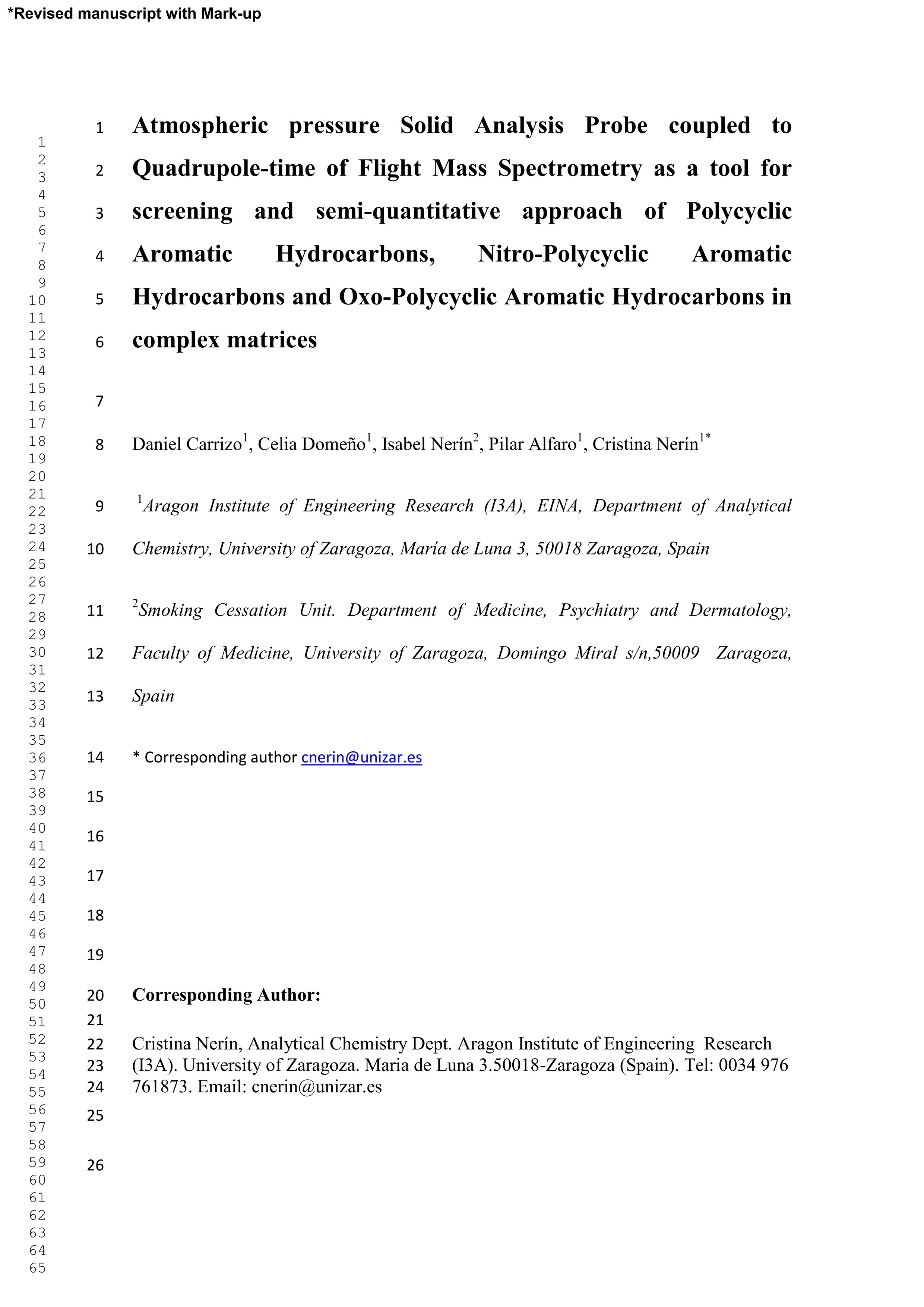 Atmospheric pressure solid analysis probe coupled to quadrupole-time of flight mass spectrometry as a tool for screening and semi-quantitative approach of polycyclic aromatic hydrocarbons, nitro-polycyclic aromatic hydrocarbons and oxo-polycyclic aromatic hydrocarbons in complex matrices