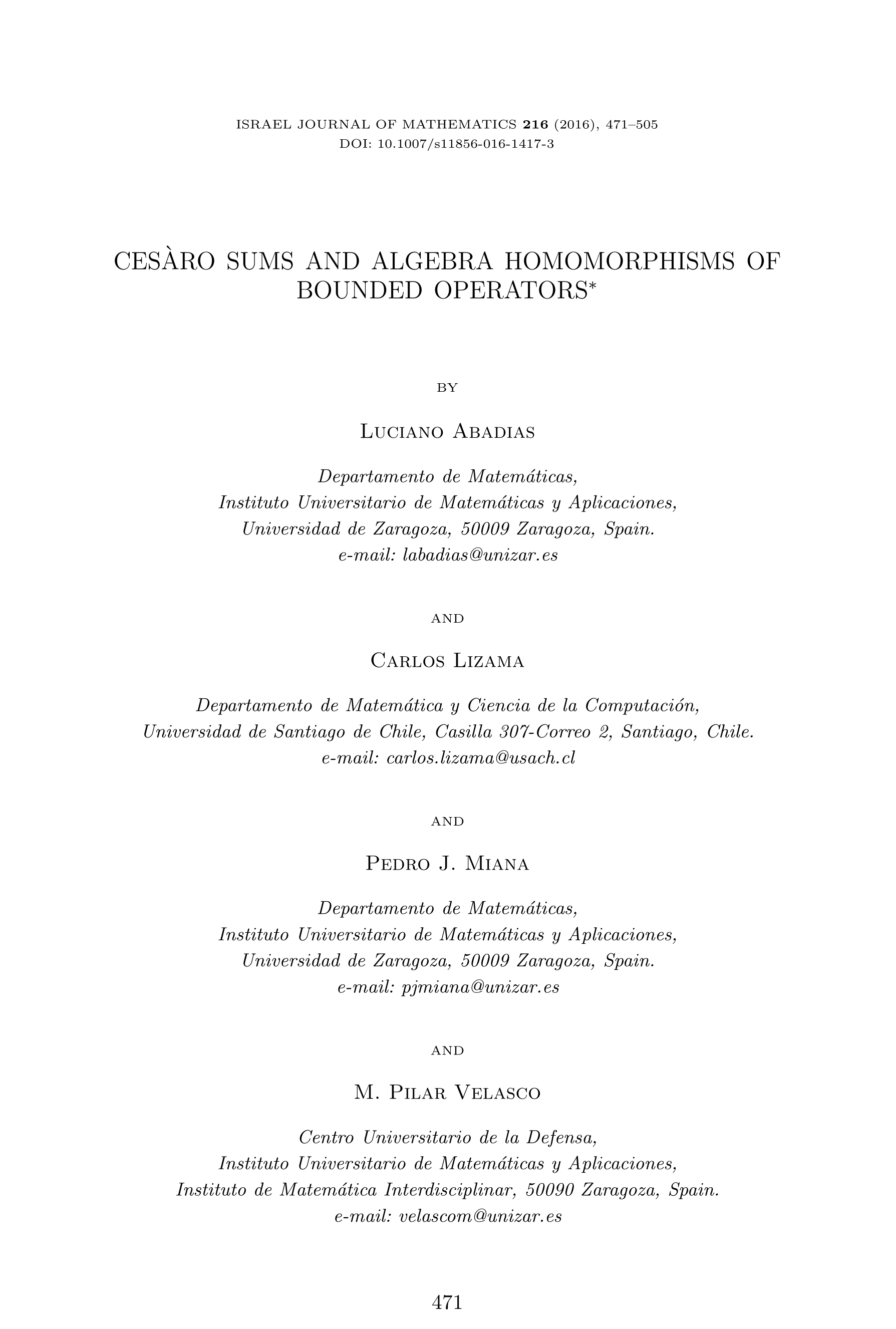 Cesàro sums and algebra homomorphisms of bounded operators