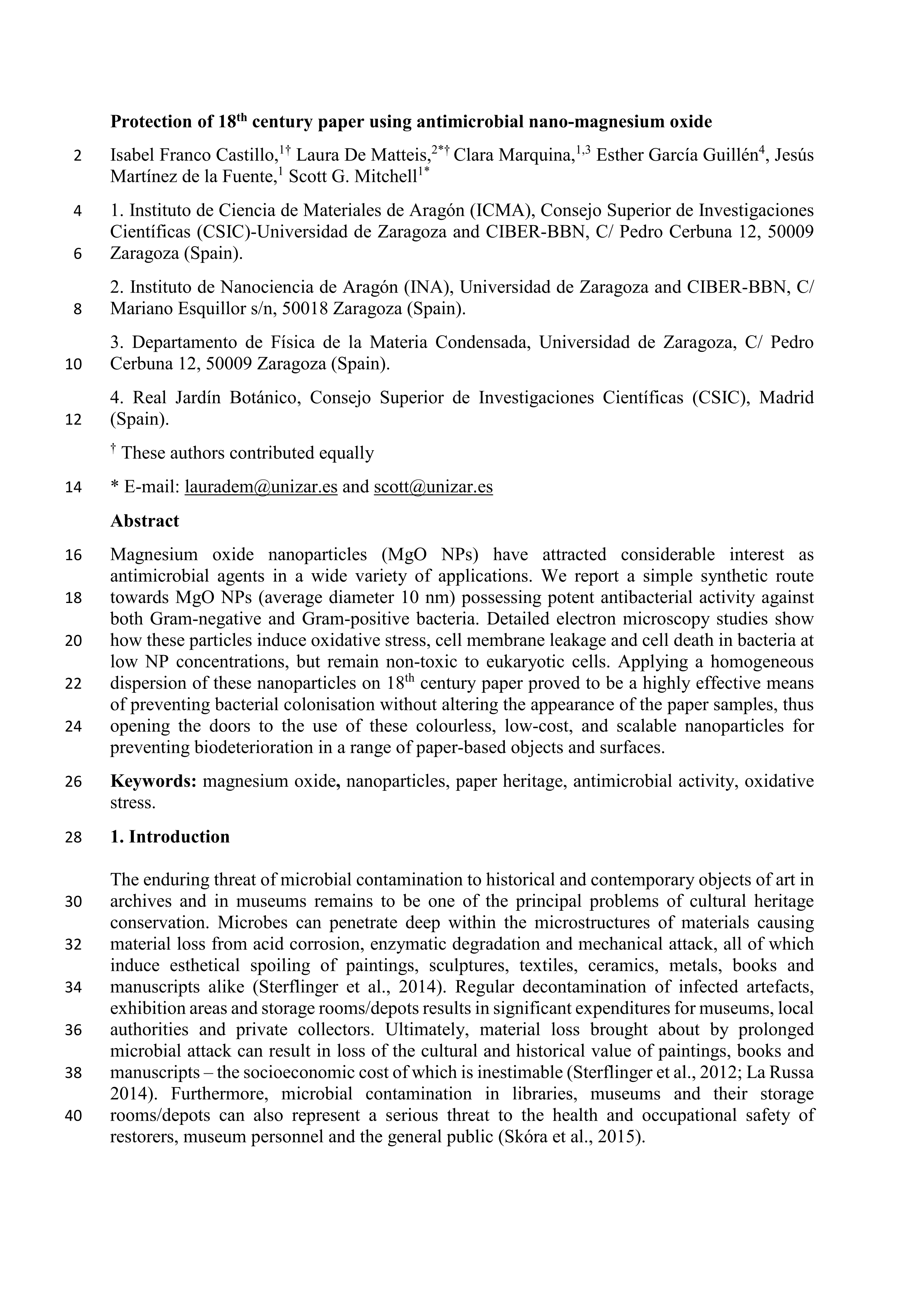 Protection of 18th century paper using antimicrobial nano-magnesium oxide