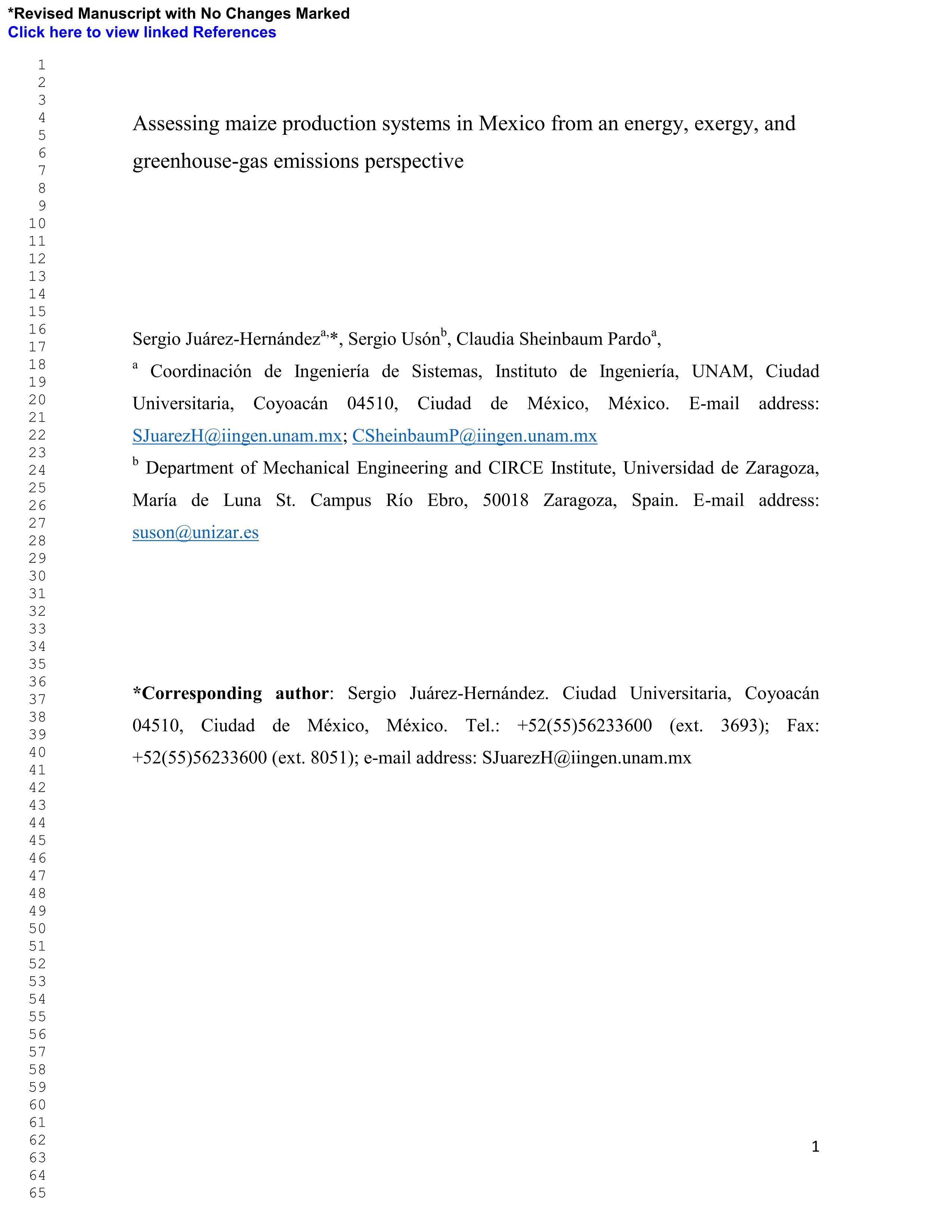 Assessing maize production systems in Mexico from an energy, exergy, and greenhouse-gas emissions perspective