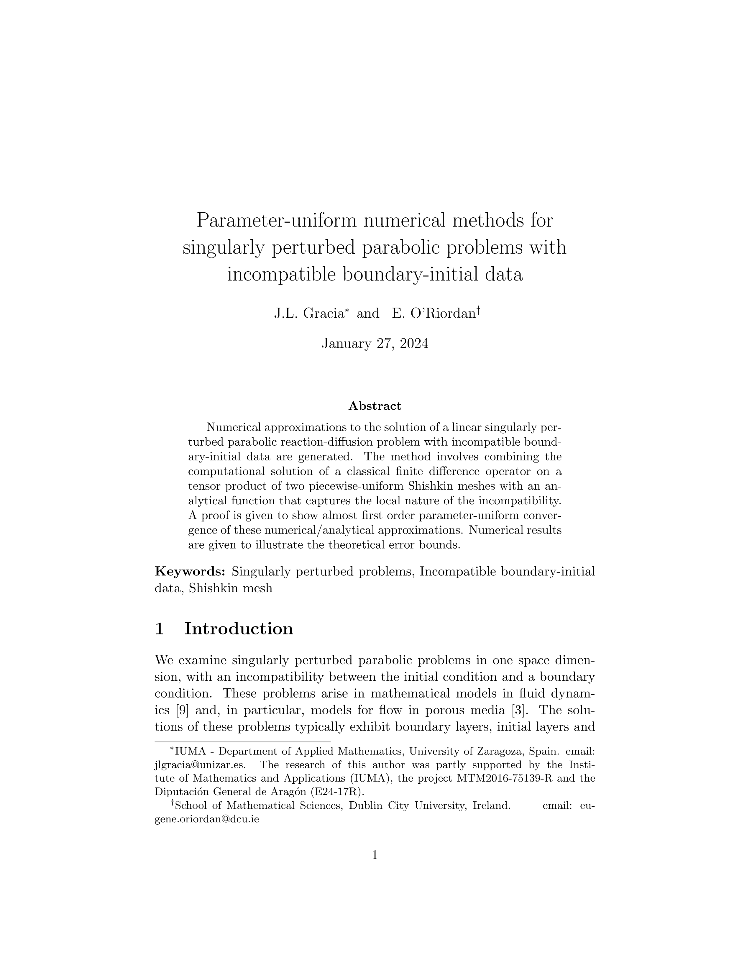 Parameter-uniform numerical methods for singularly perturbed parabolic problems with incompatible boundary-initial data
