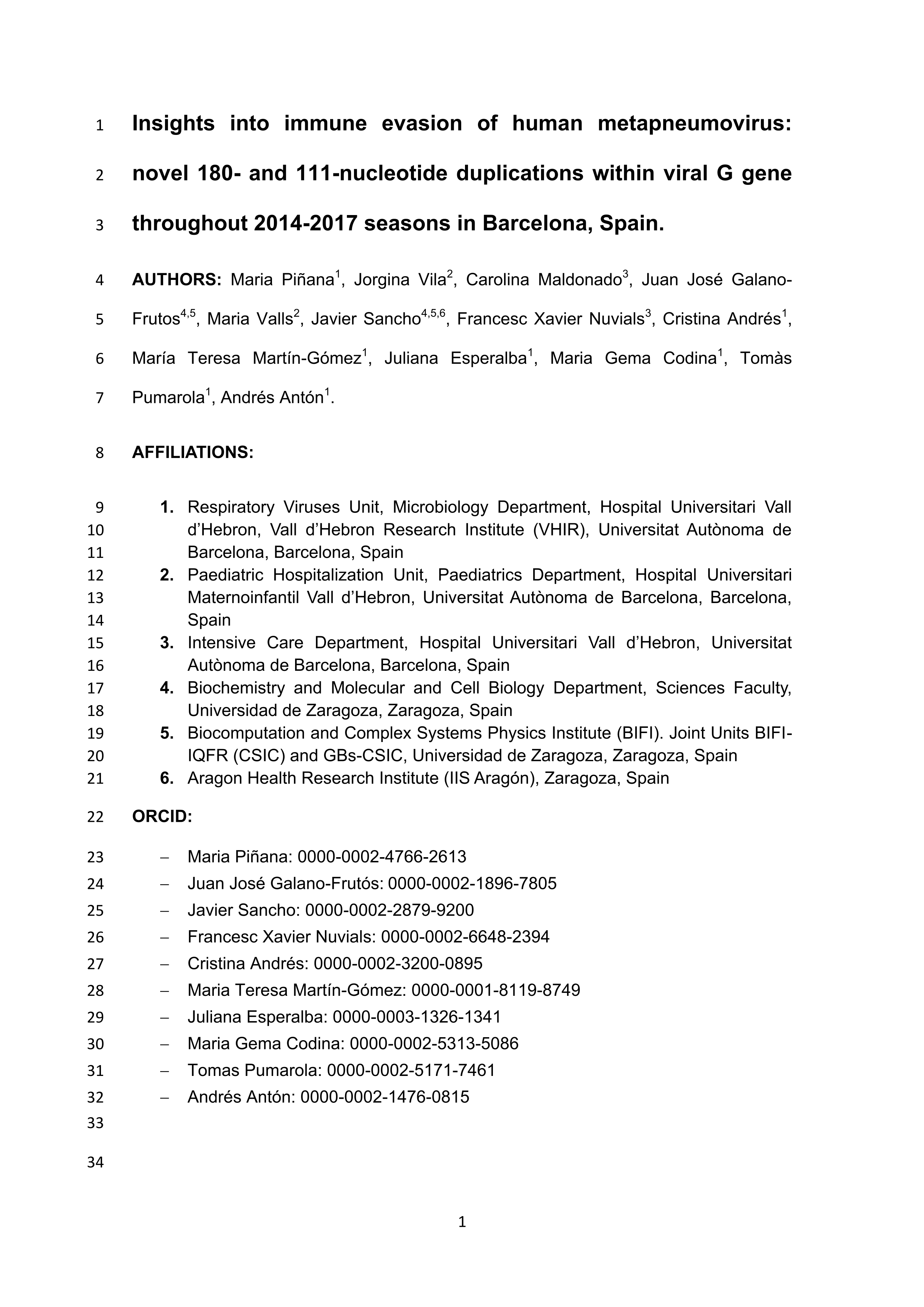 Insights into immune evasion of human metapneumovirus: novel 180- and 111-nucleotide duplications within viral G gene throughout 2014-2017 seasons in Barcelona, Spain