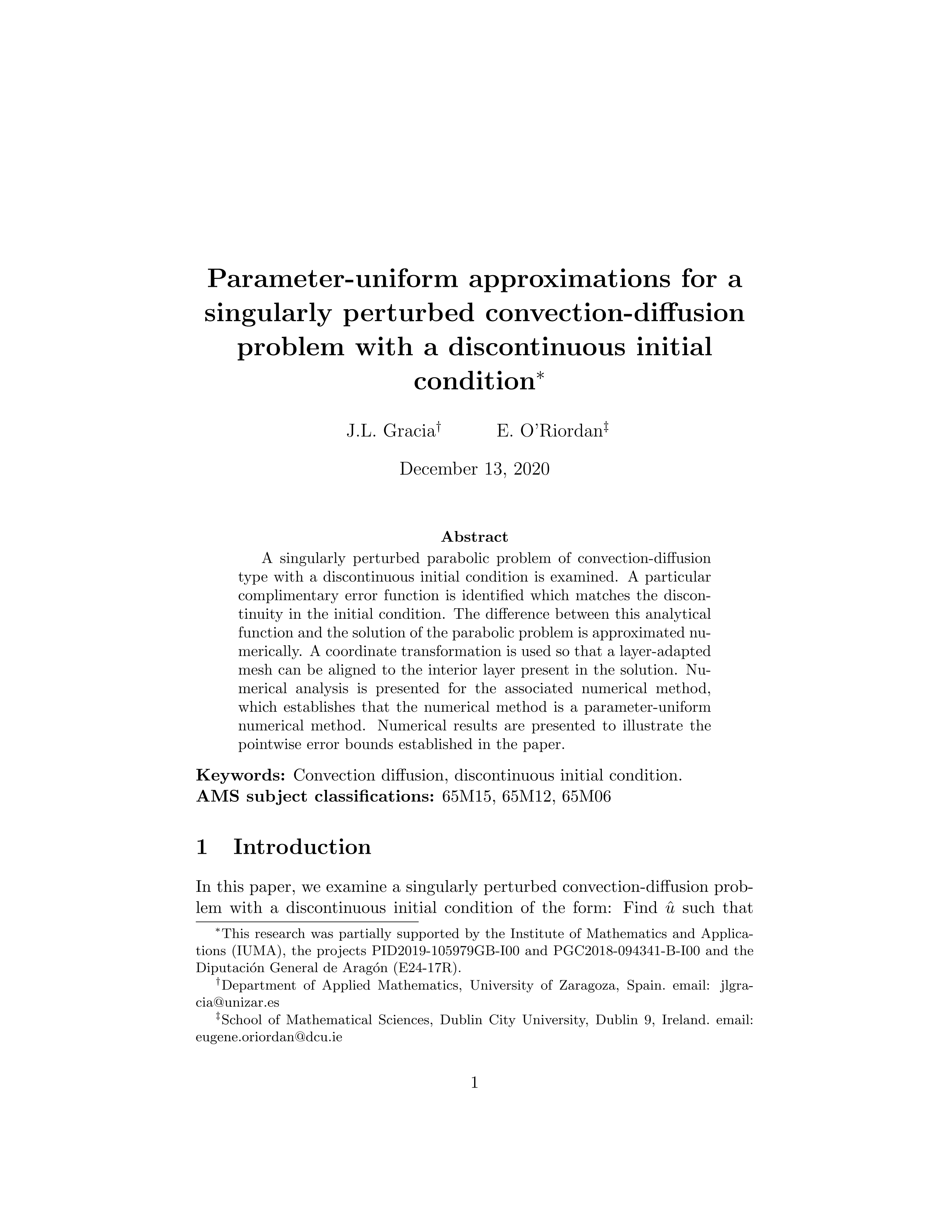 Parameter-uniform approximations for a singularly perturbed convection-diffusion problem with a discontinuous initial condition