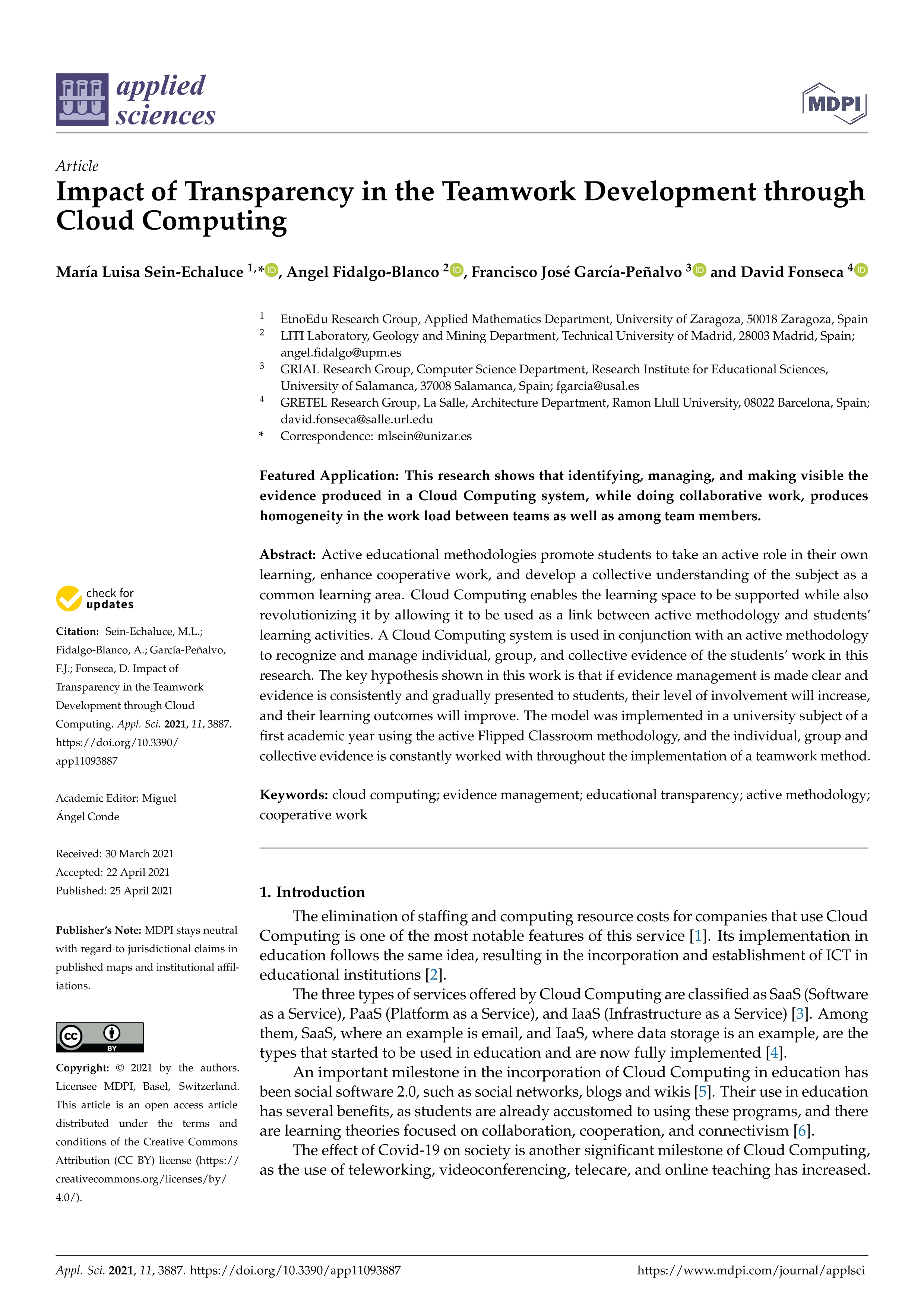 Impact of transparency in the teamwork development through cloud computing
