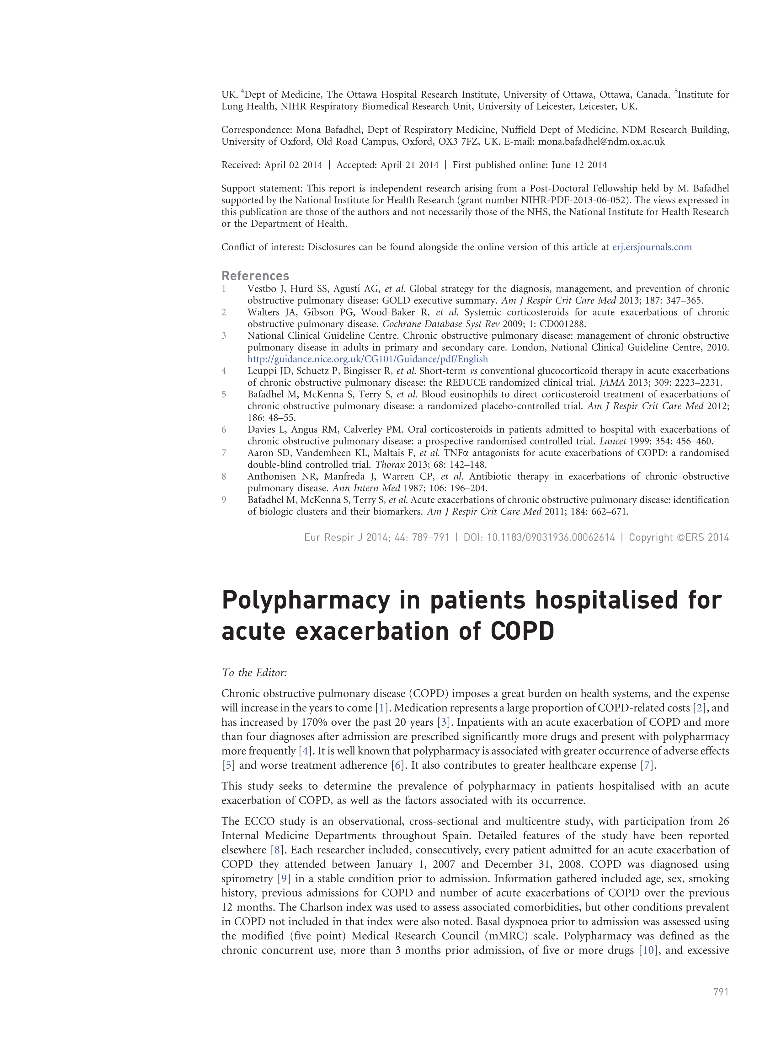 Polypharmacy in patients hospitalised for acute exacerbation of COPD