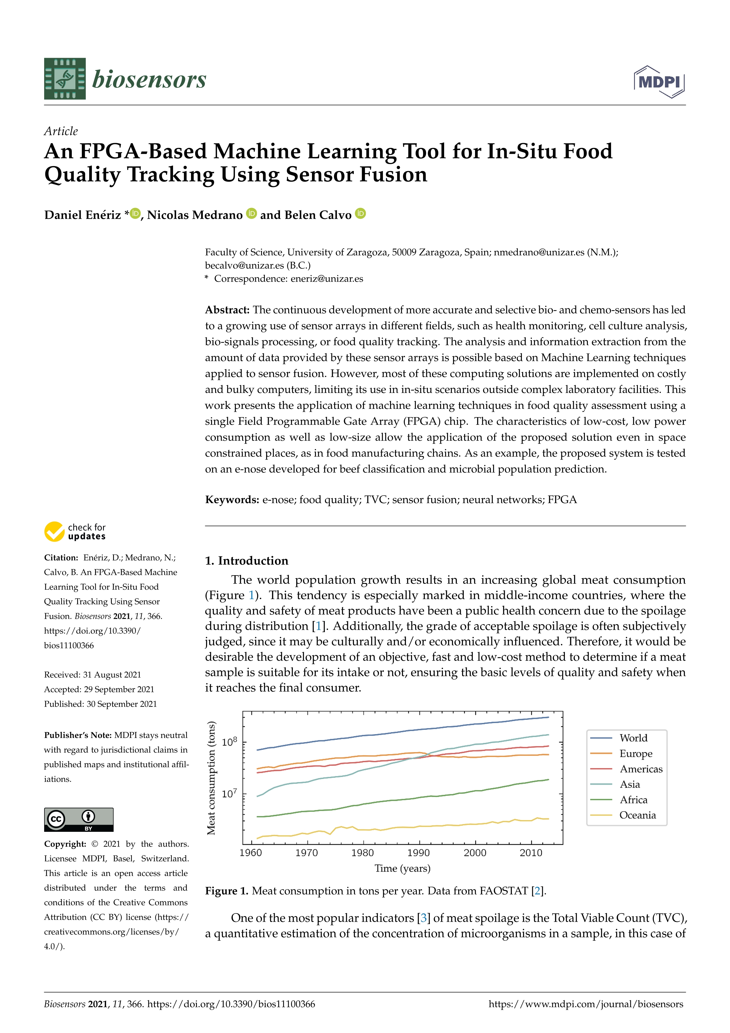 An FPGA-Based Machine Learning Tool for In-Situ Food Quality Tracking Using Sensor Fusion