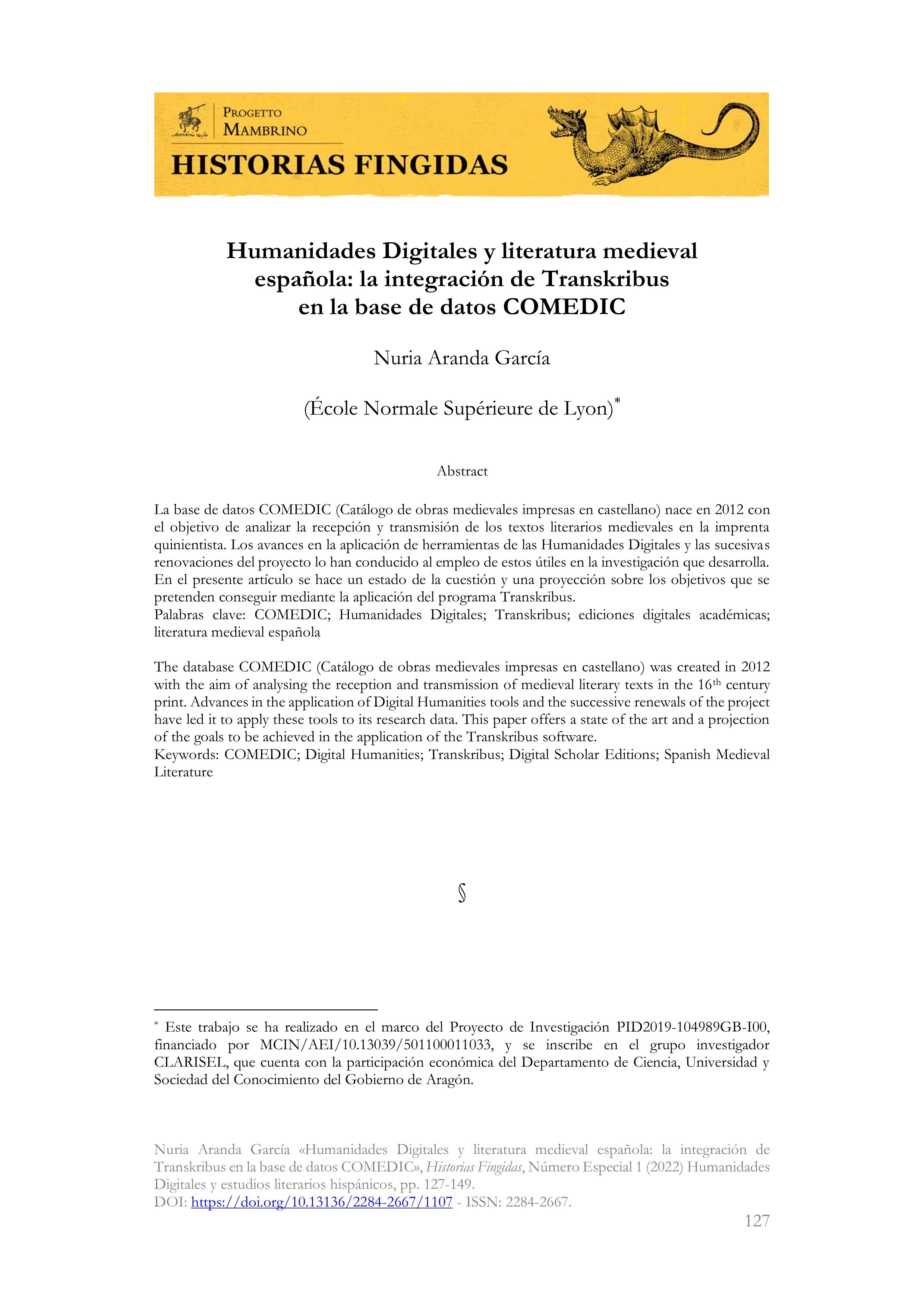 Humanidades Digitales y literatura medieval española: la integración de Transkribus en la base de datos COMEDIC