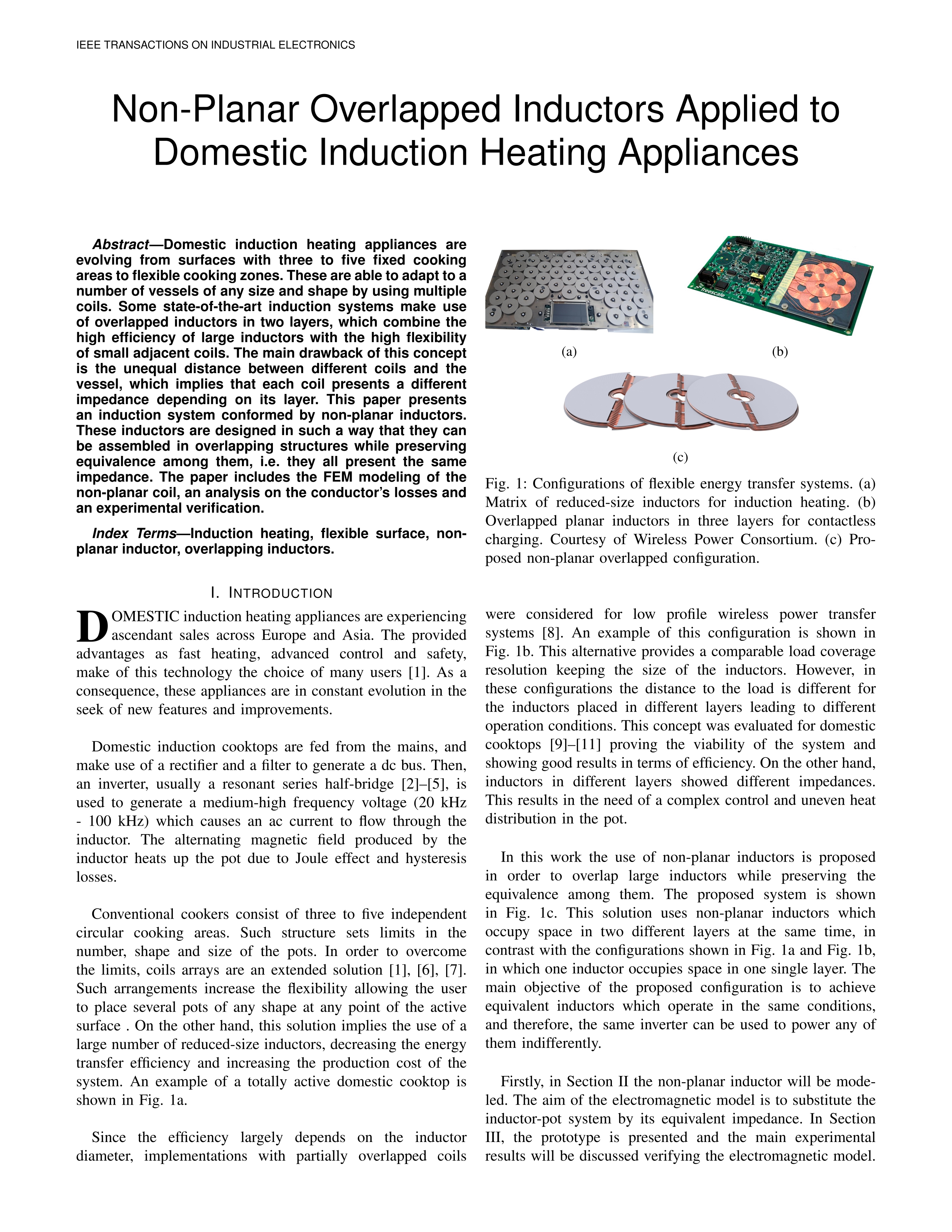 Non-planar overlapped inductors applied to domestic induction heating appliances