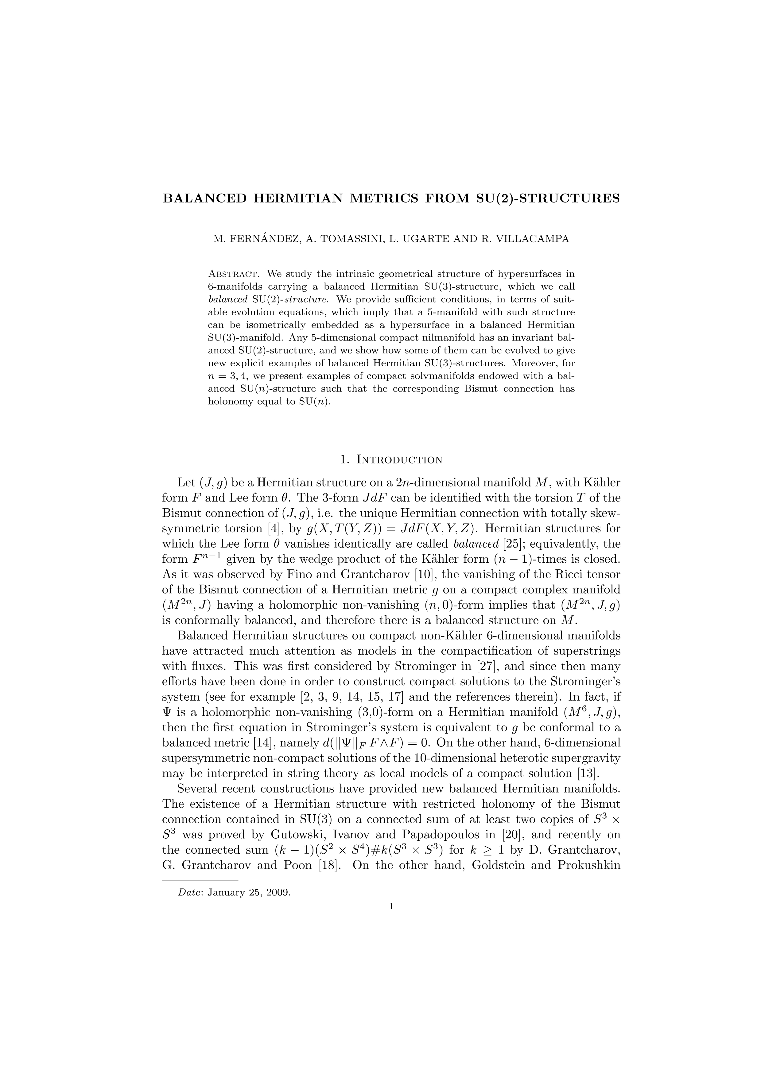 Balanced Hermitian Metrics from SU(2)-Structures