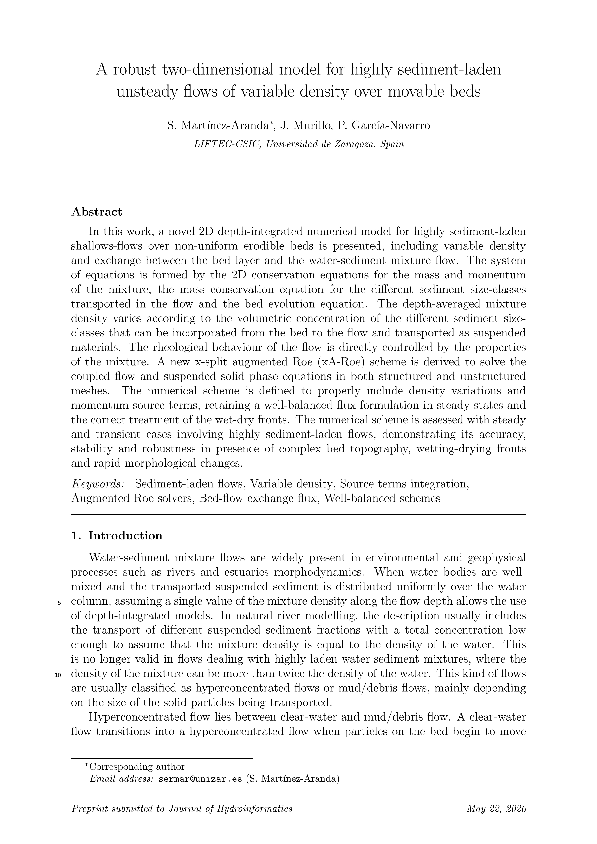 A robust two-dimensional model for highly sediment-laden unsteady flows of variable density over movable beds