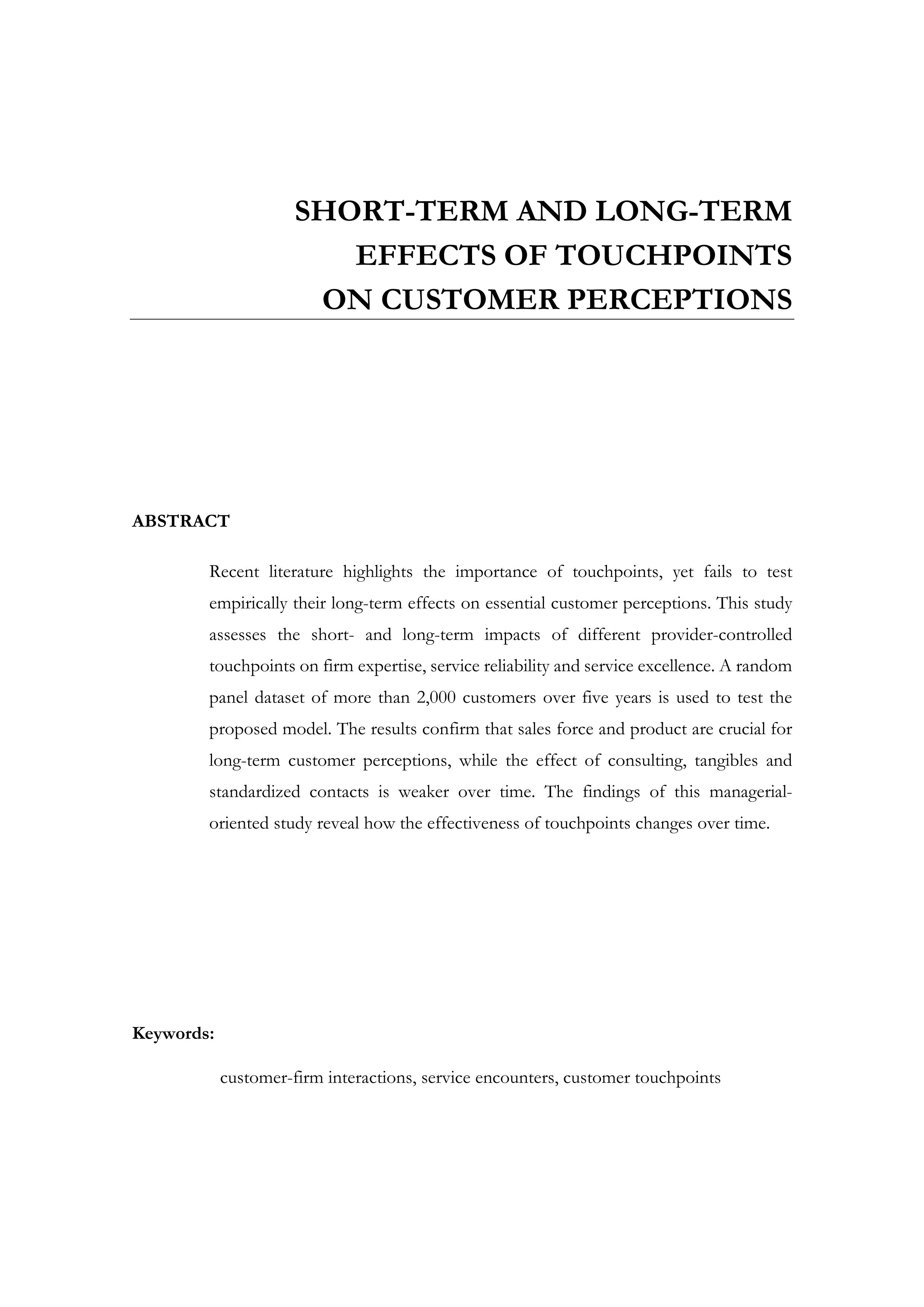 Short-term and long-term effects of touchpoints on customer perceptions