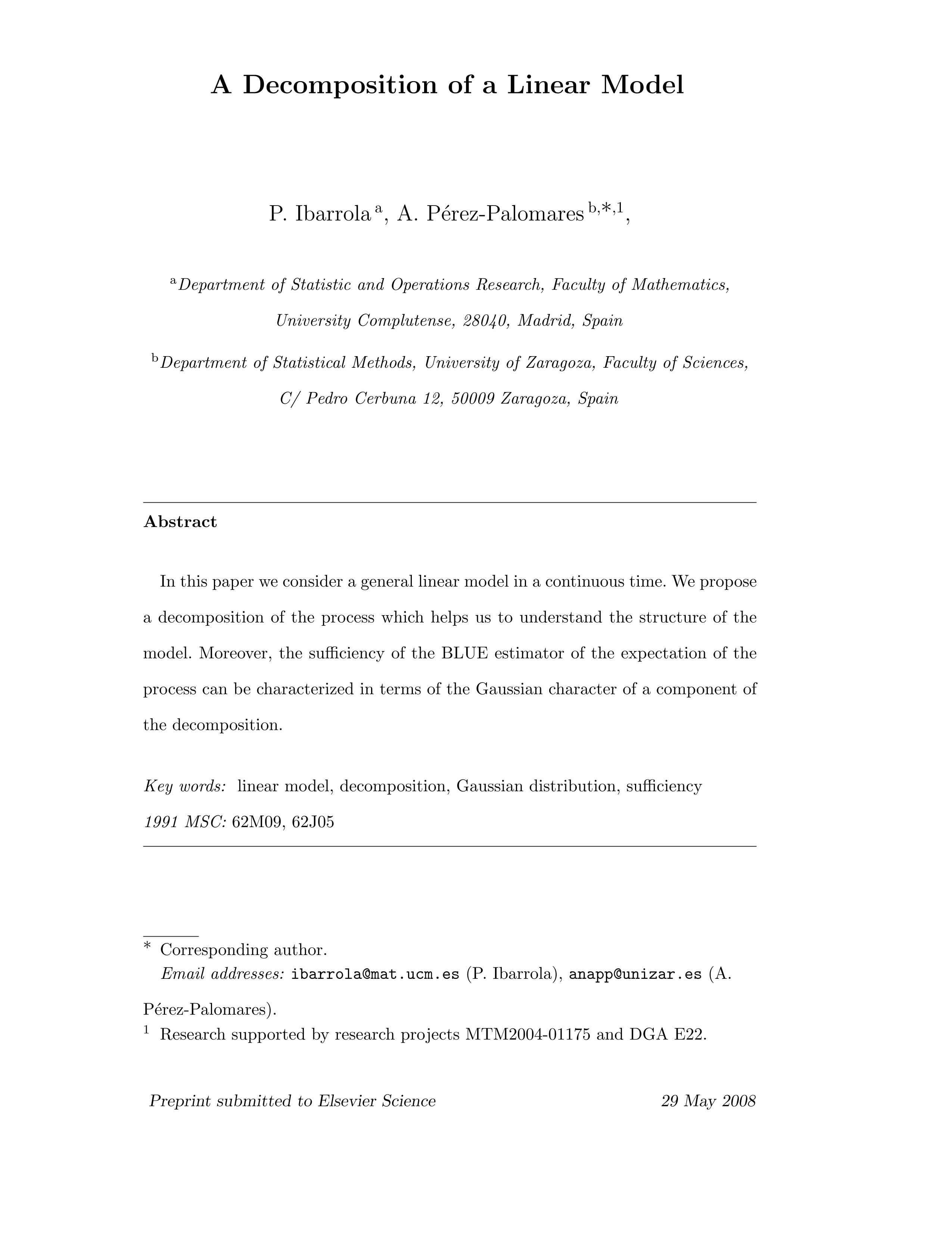 A Decomposition of a Linear Model