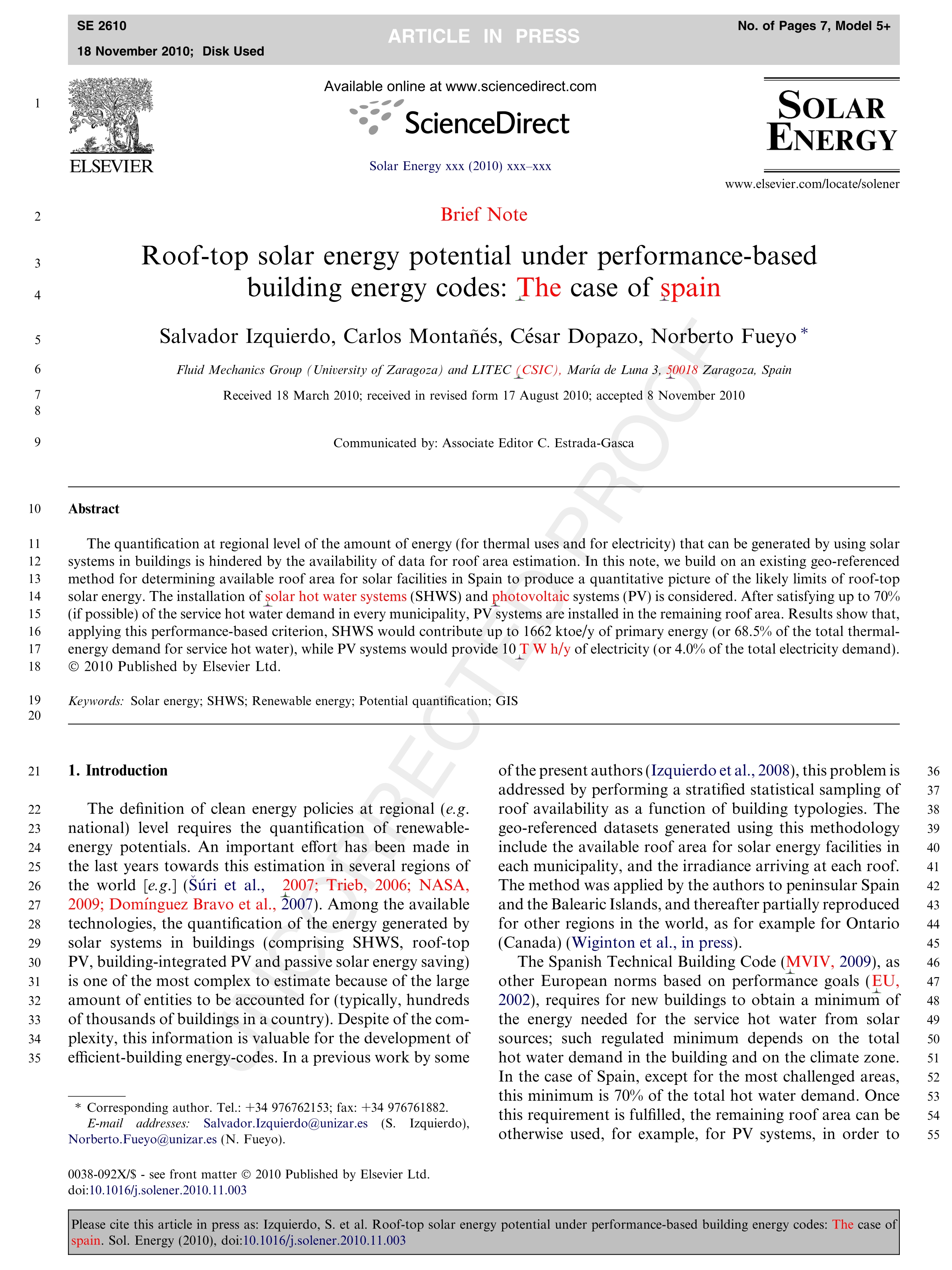 Roof-top solar energy potential under performance-based building energy codes: The case of Spain