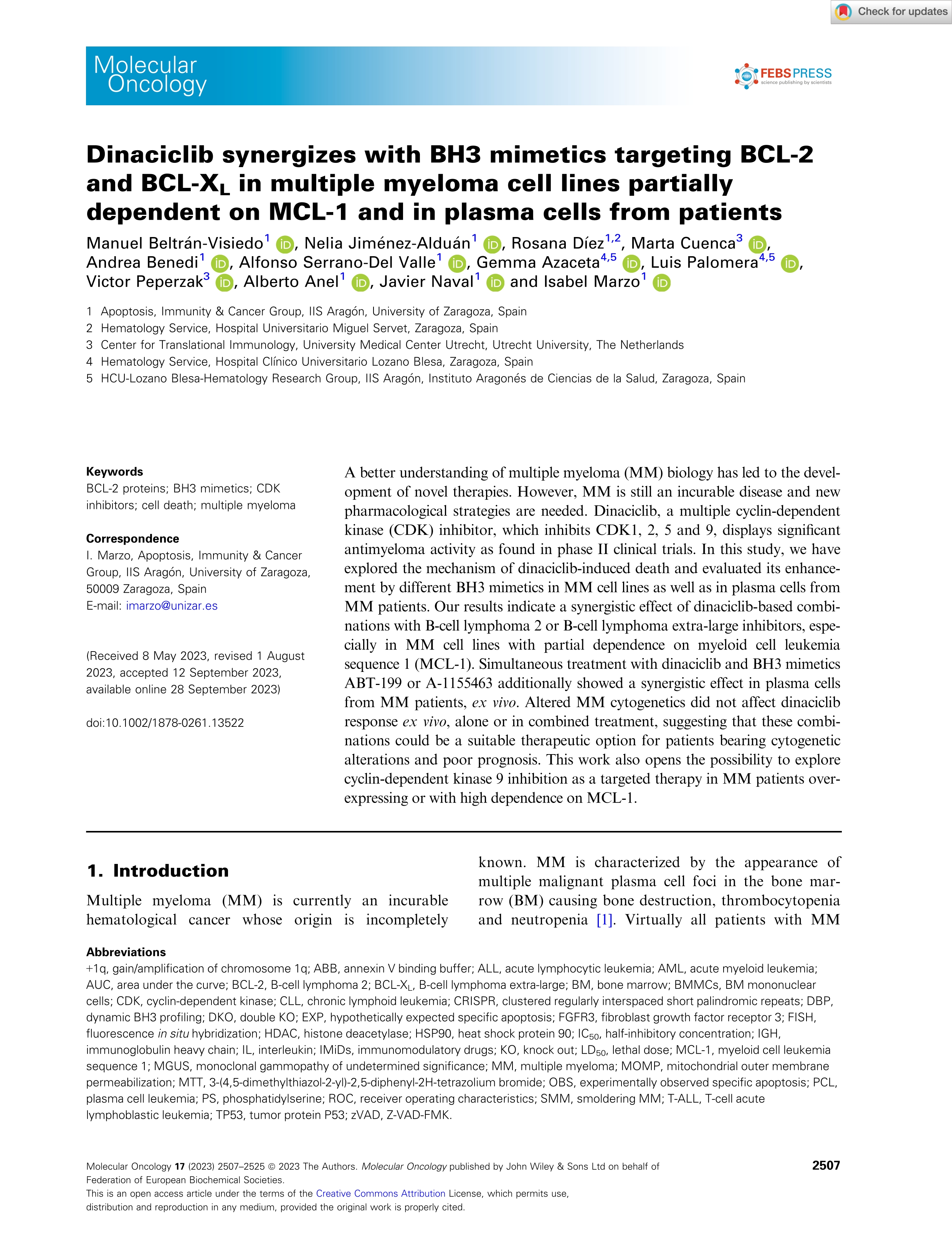 Dinaciclib synergizes with BH3 mimetics targeting BCL-2 and BCL-XL in multiple myeloma cell lines partially dependent on <scp>MCL</scp>-1 and in plasma cells from patients