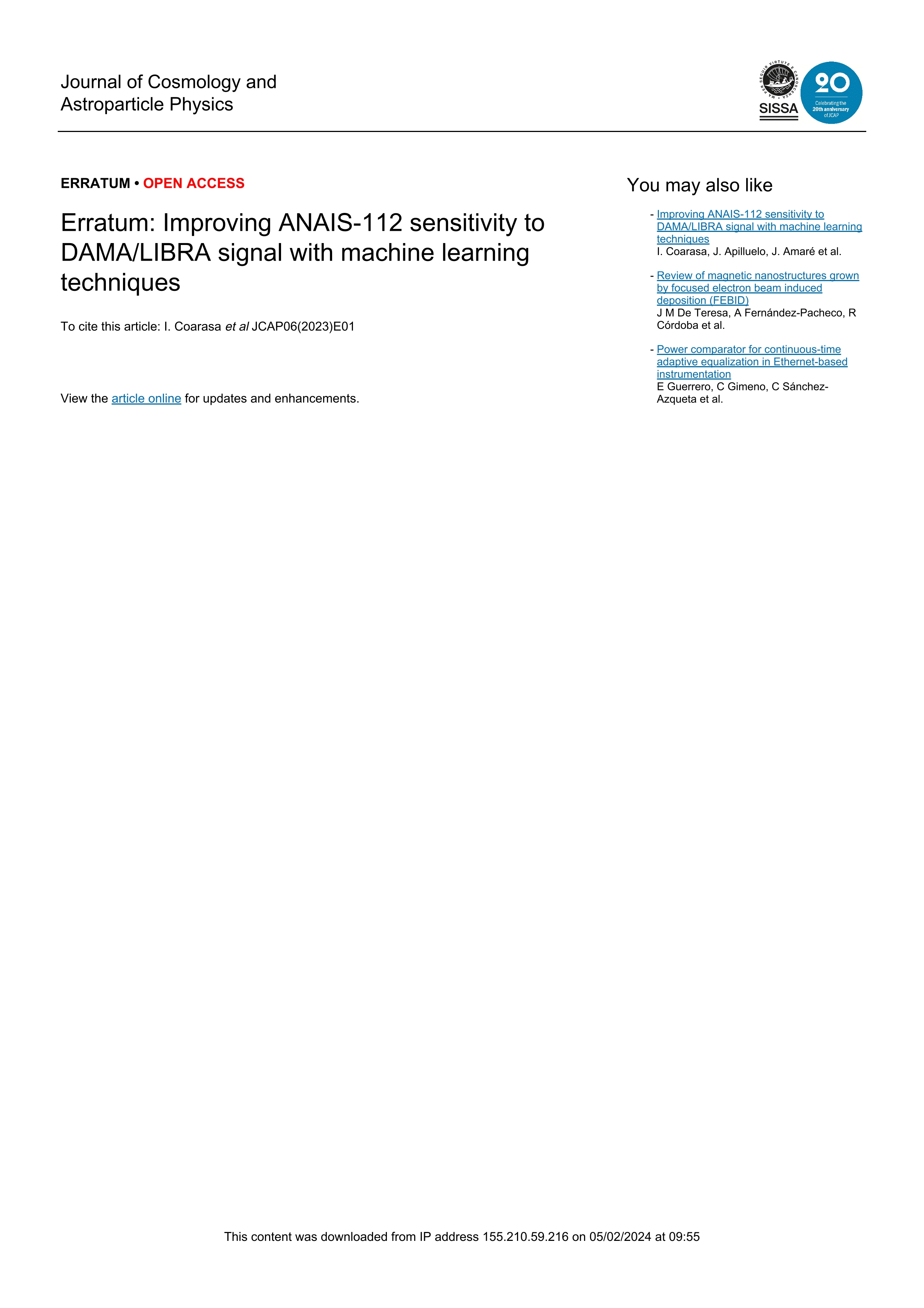 Erratum: Improving ANAIS-112 sensitivity to DAMA/LIBRA signal with machine learning techniques