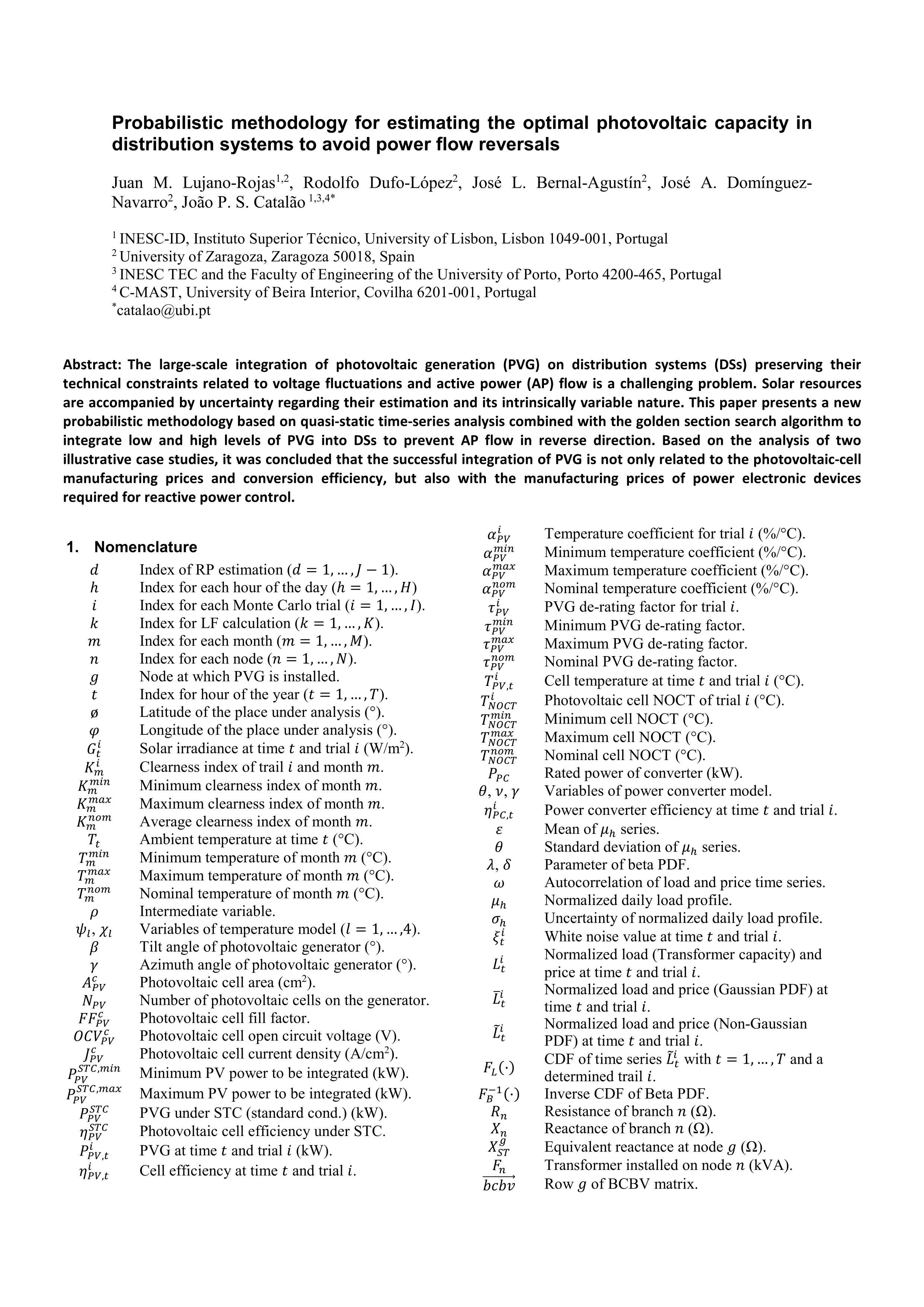 Probabilistic methodology for estimating the optimal photovoltaic capacity in distribution systems to avoid power flow reversals