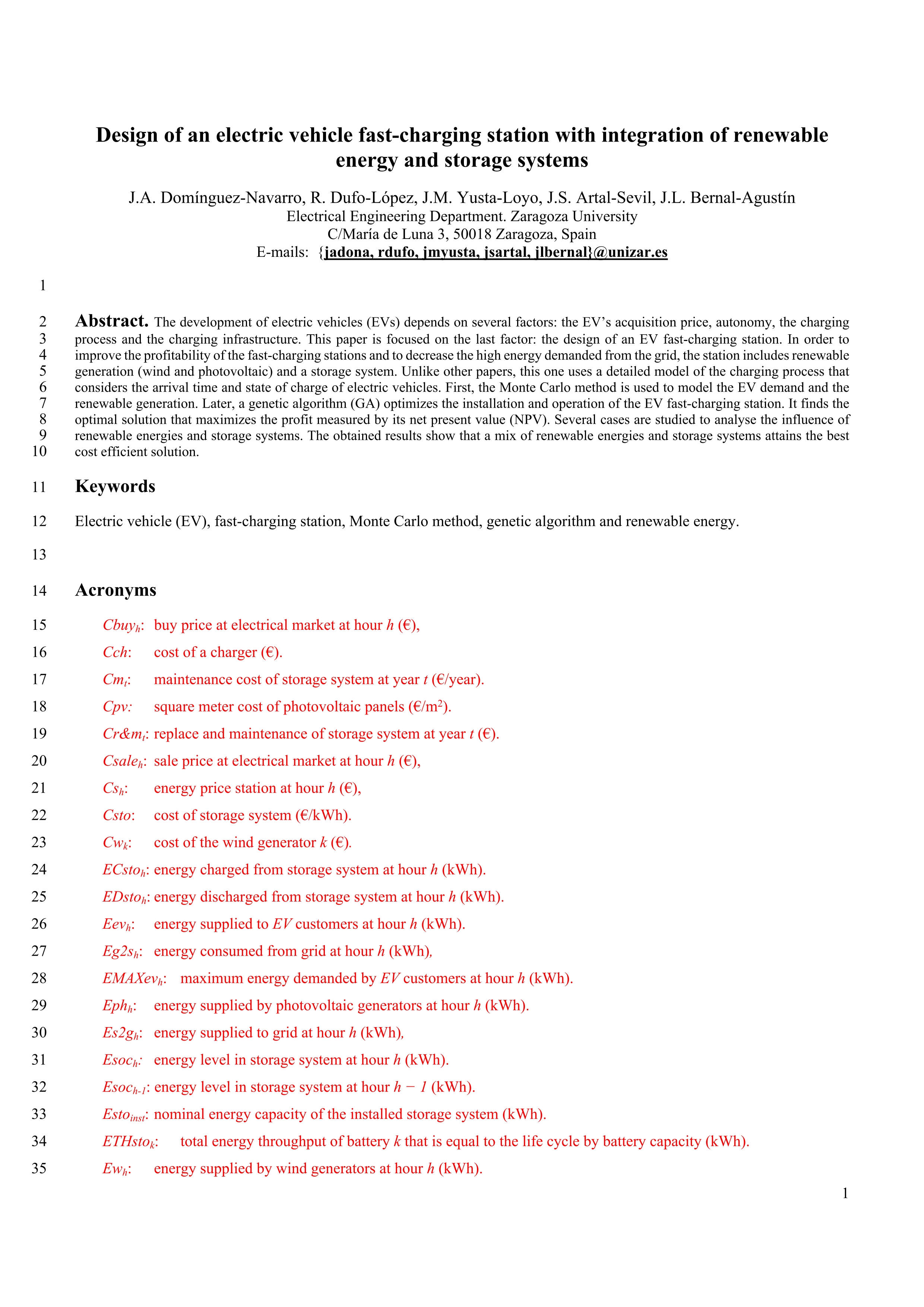 Design of an electric vehicle fast-charging station with integration of renewable energy and storage systems