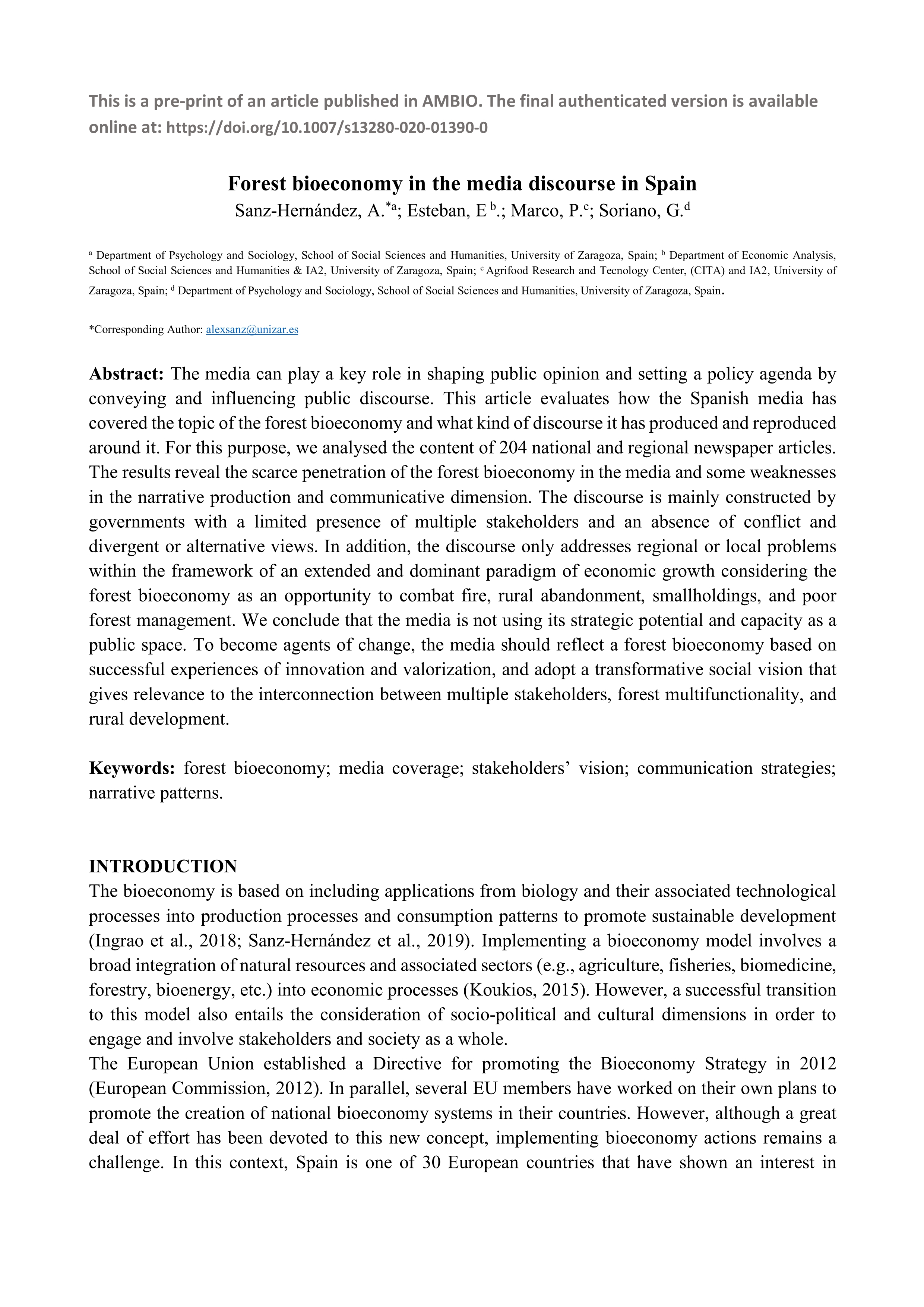 Forest bioeconomy in the media discourse in Spain